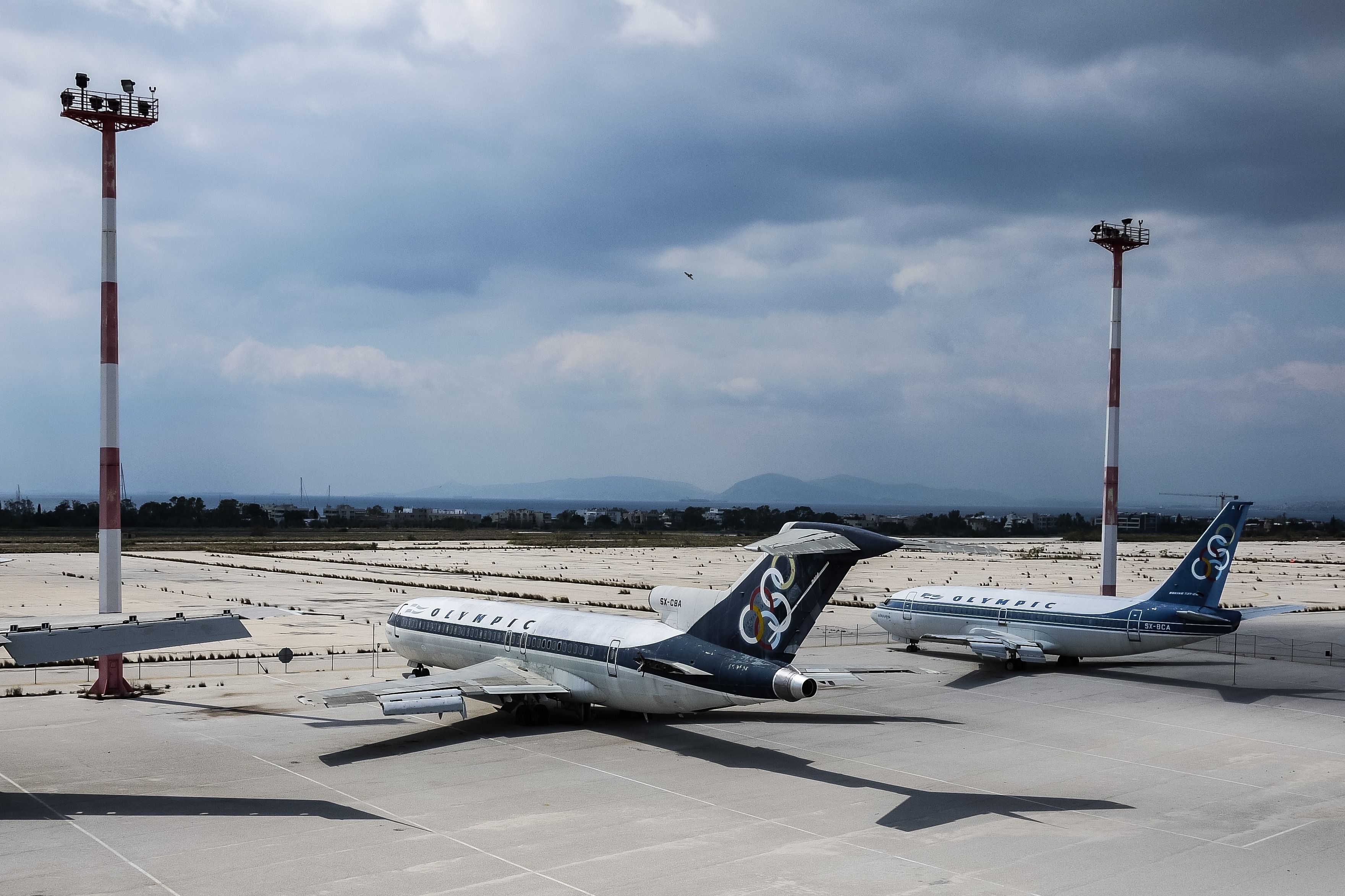 Ellinikon, Athens, Greece - April 25th 2021. Boeing 737 jet of Olympic Air and Boeing 727-284 at old Ellinikon Airport.