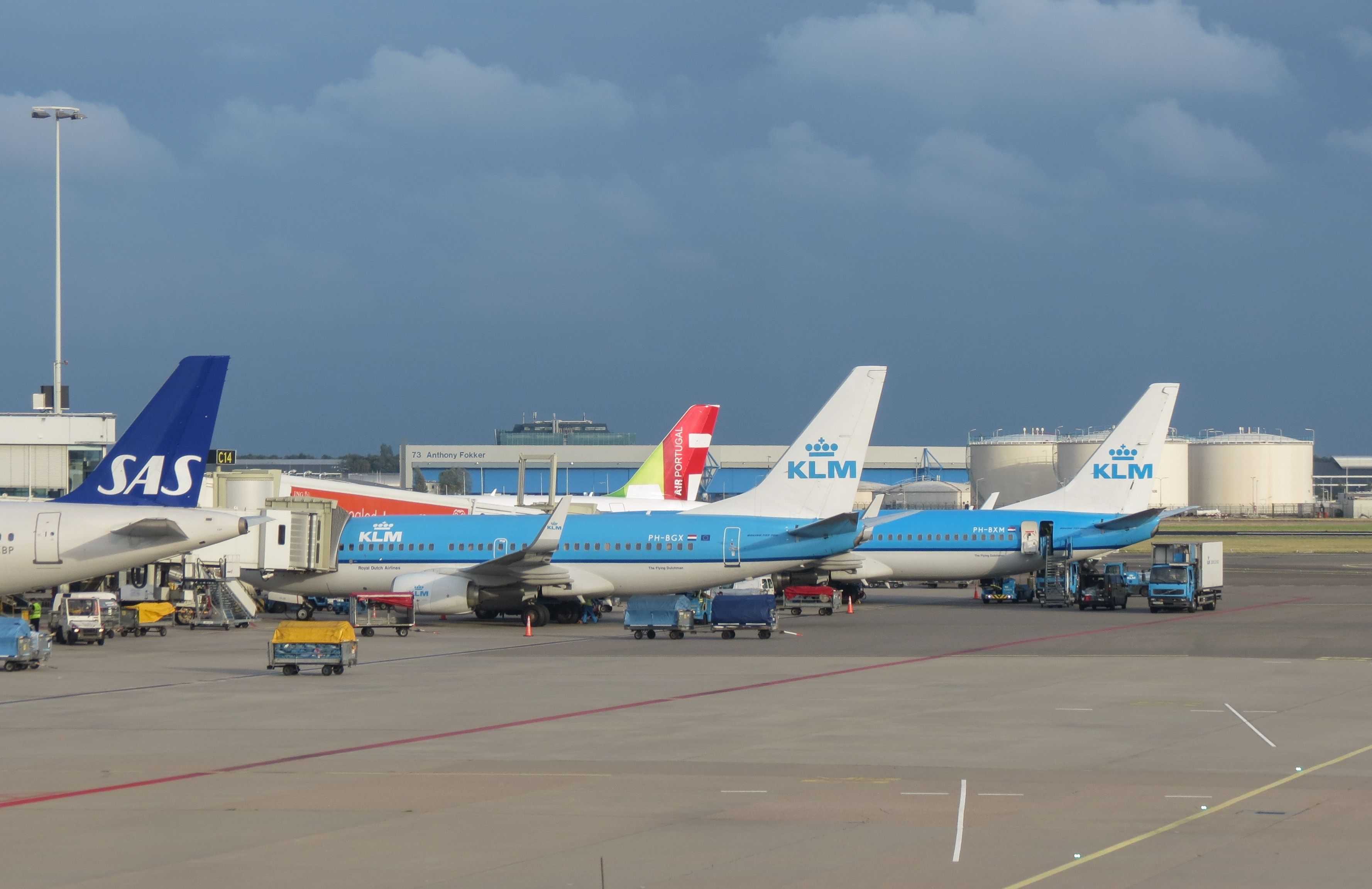 SAS and KLM aircraft at Amsterdam Schiphol Airport