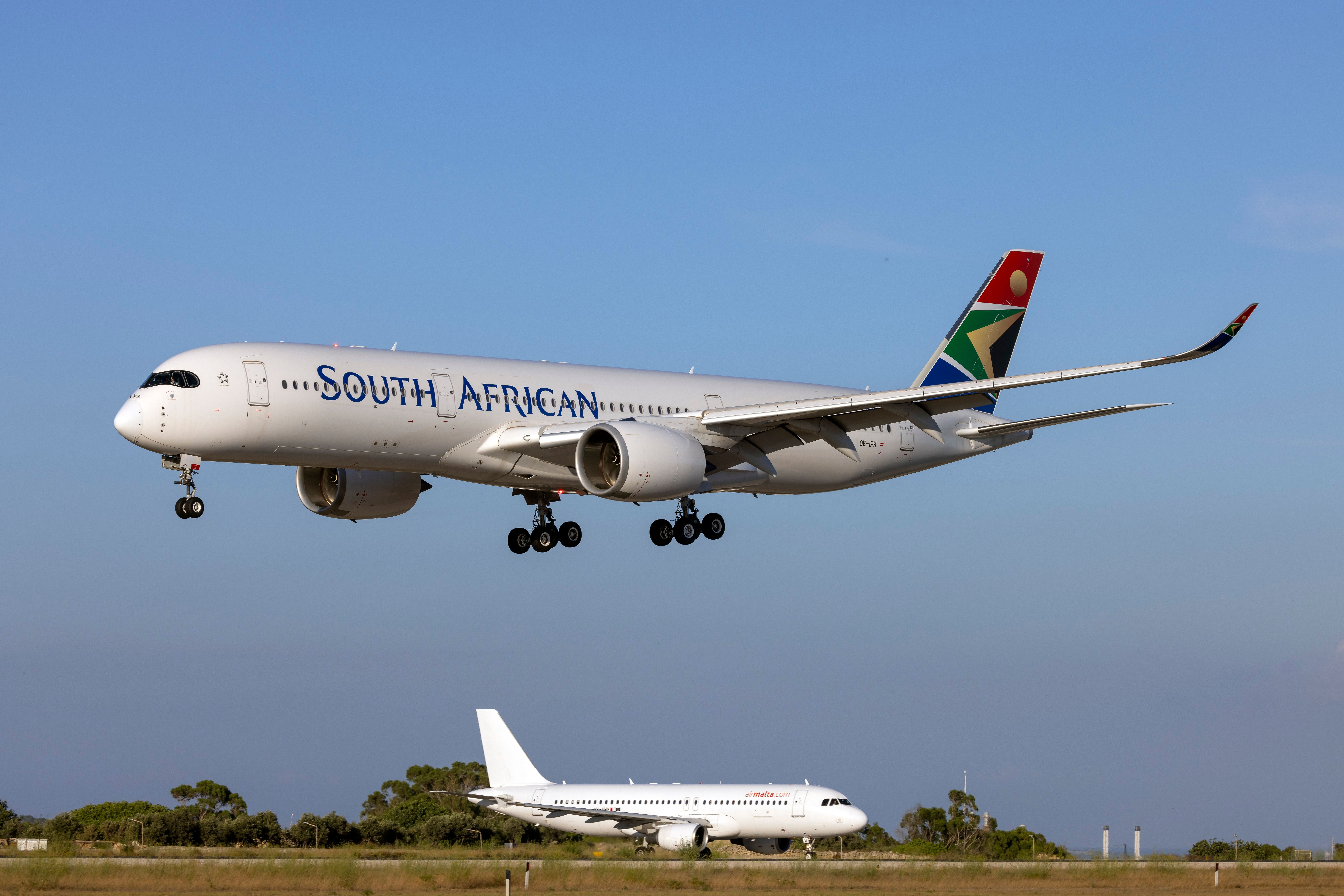 A South African Airways Airbus A350 Landing In Malta.