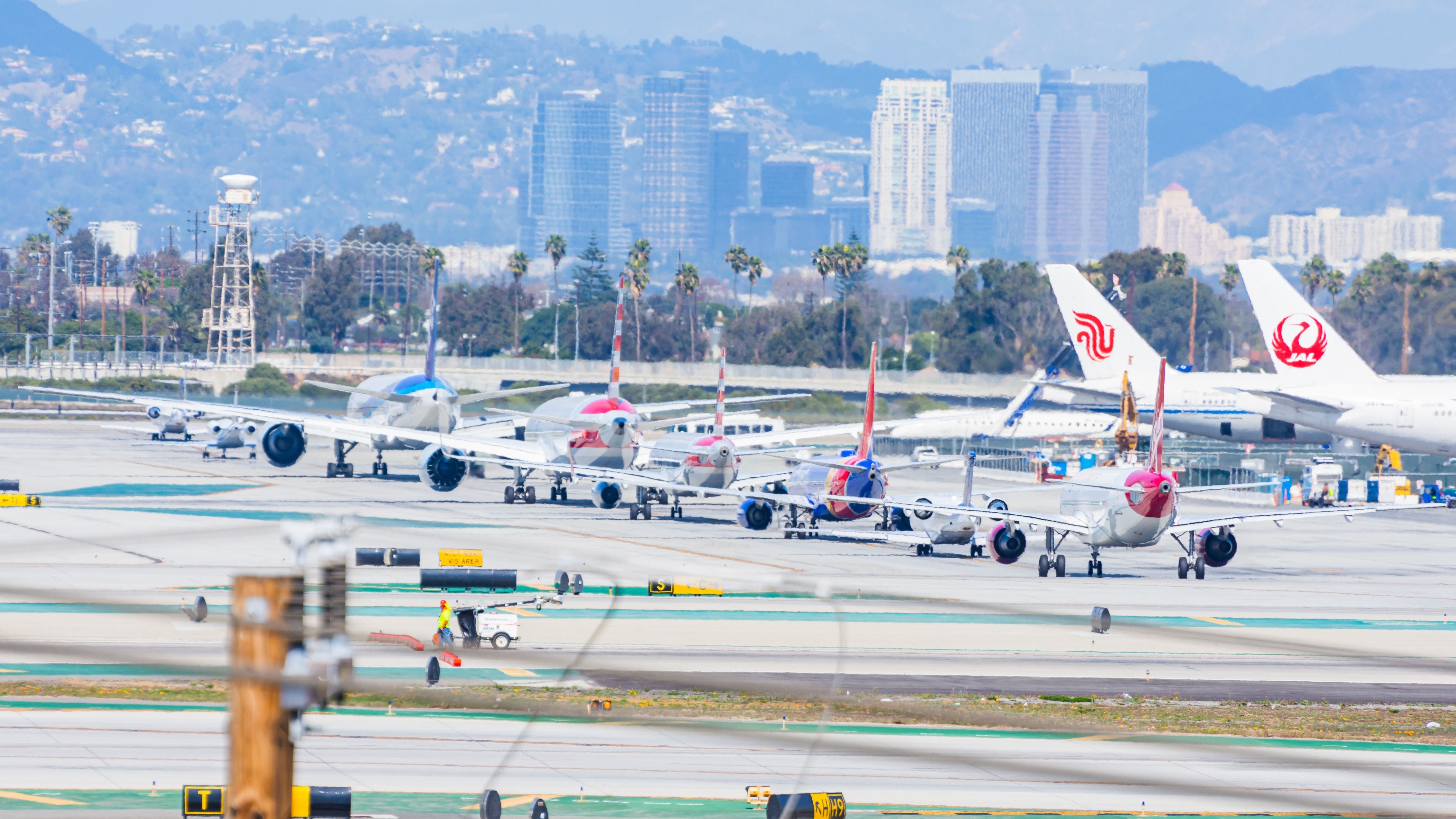Aircraft lined up at Los Angeles International