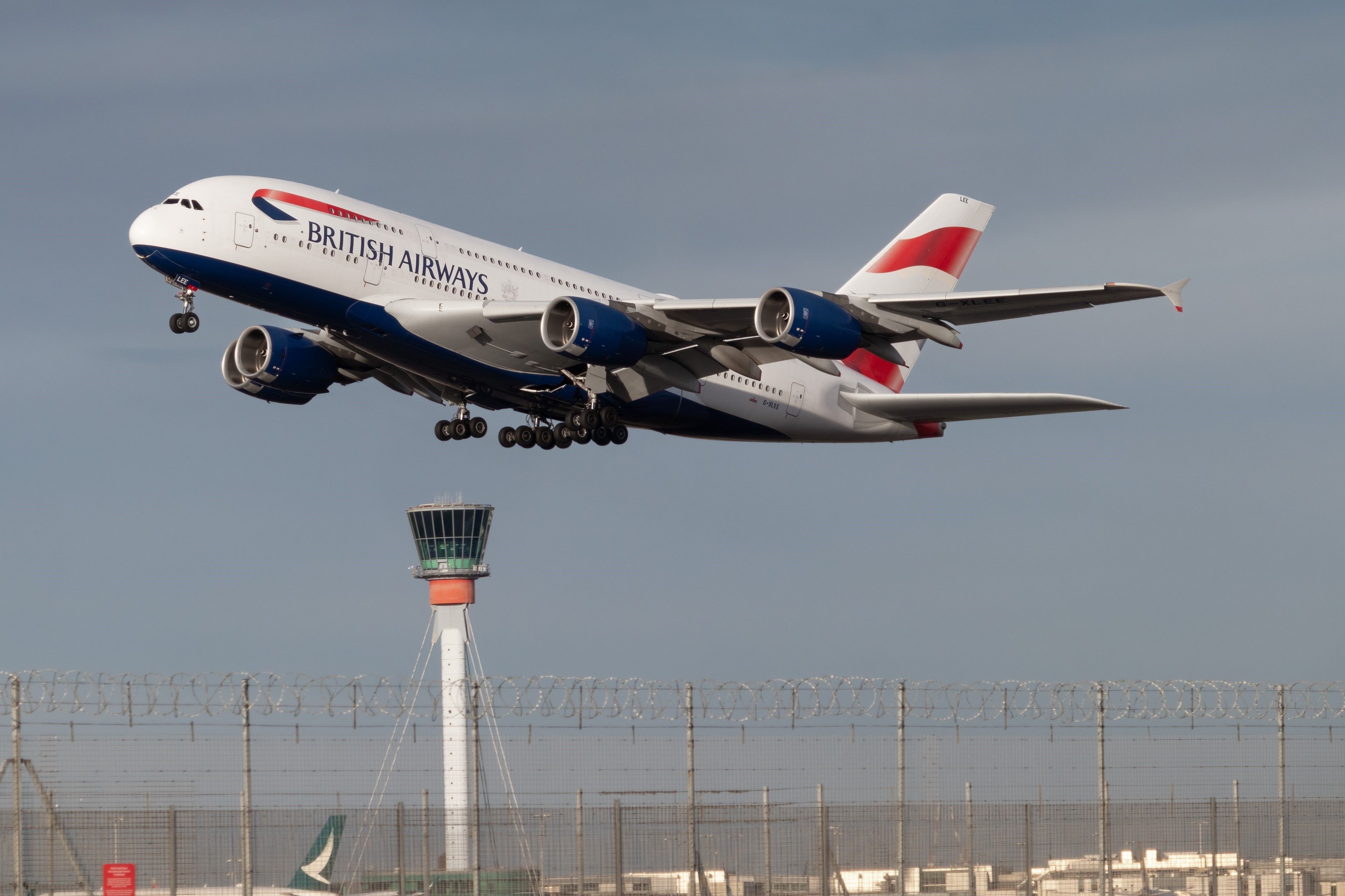A British Airways Airbus A380 Departing From London Heathrow Airport.