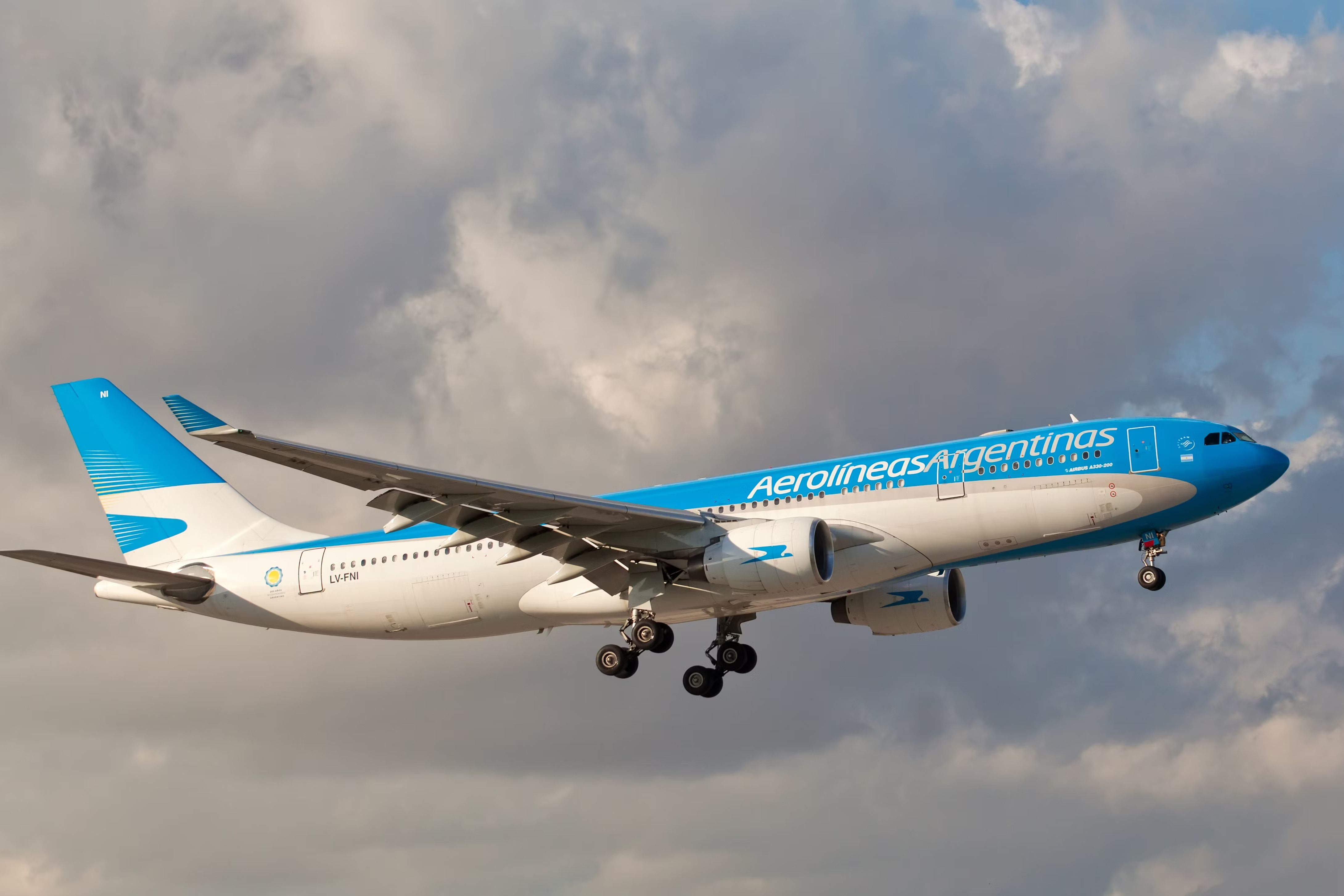 An Aerolineas Argentinas Airbus A330 Flying in the sky.