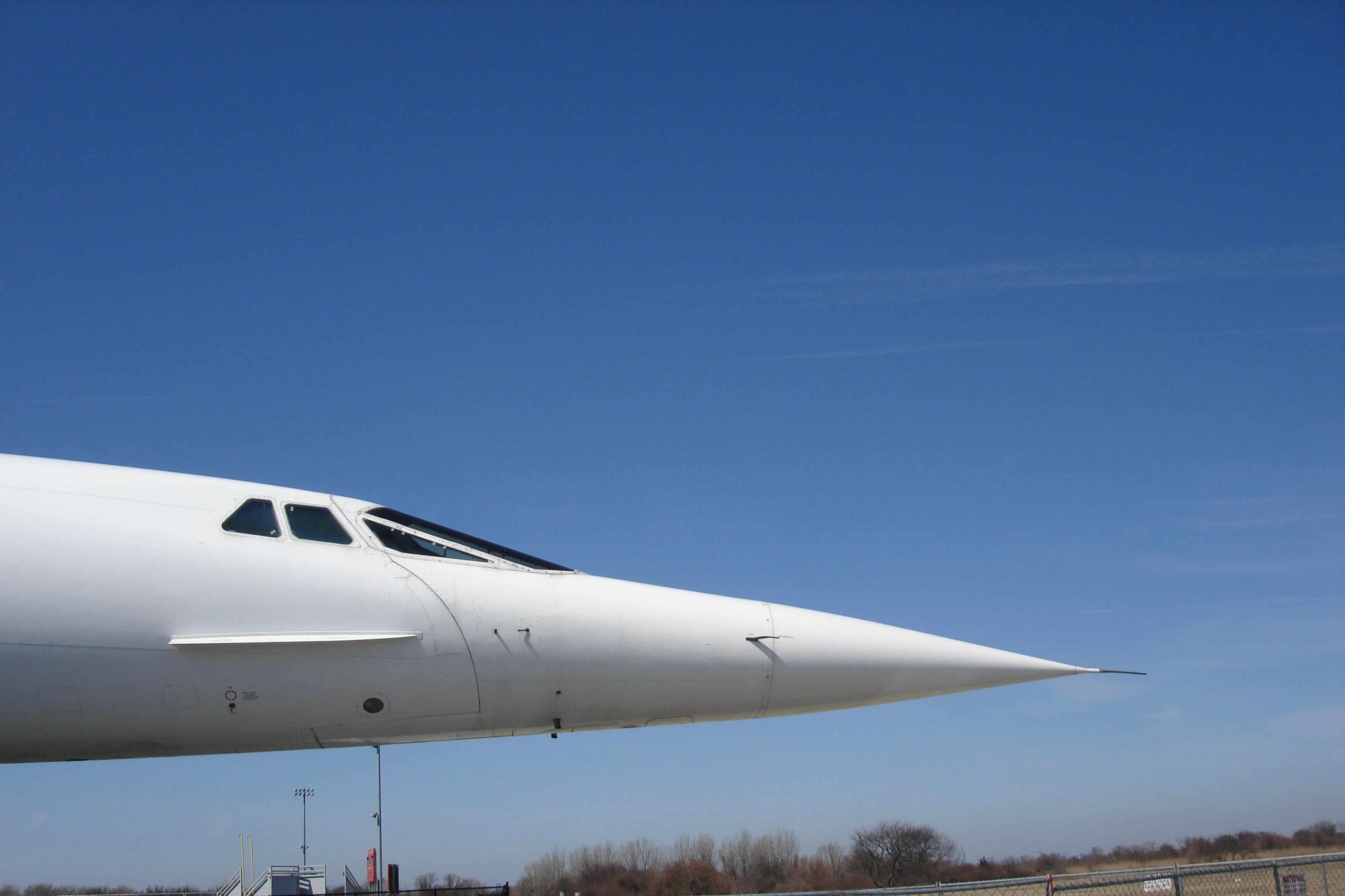 A closeup of the nose of a Concorde.