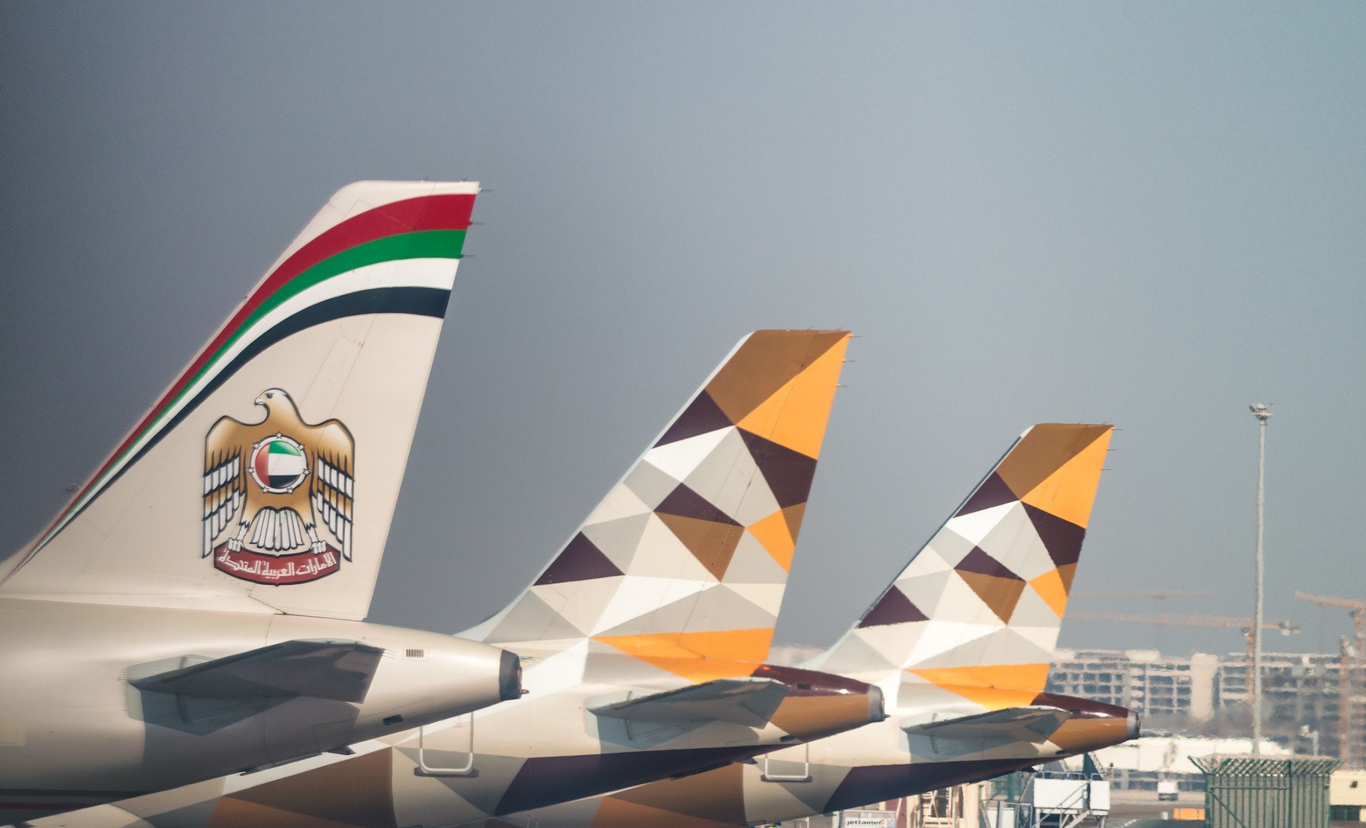 Etihad planes parked at Abu Dhabi International Airport