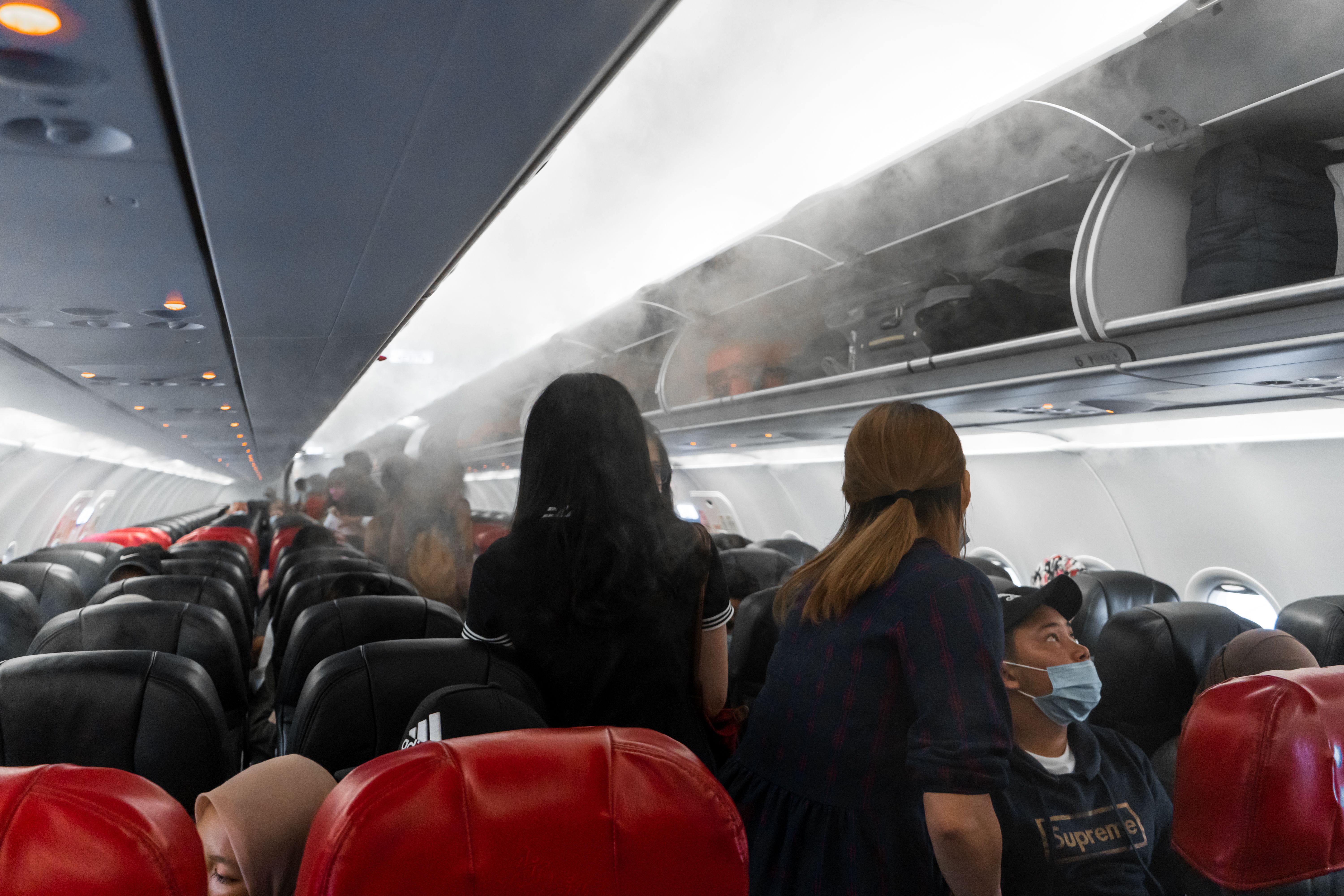 Smoke in the cabin of an aircraft.