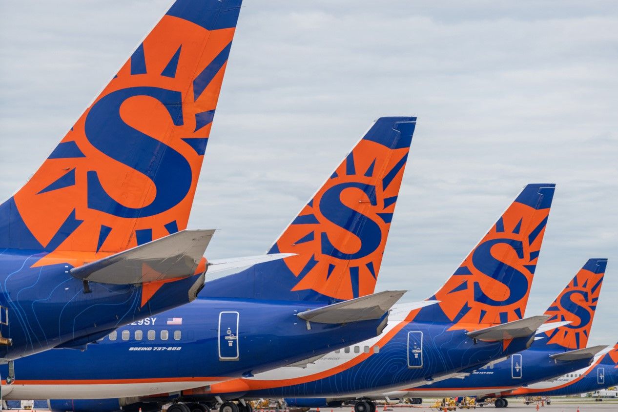 Several Sun Country Airlines Aircraft Parked Side By Side.