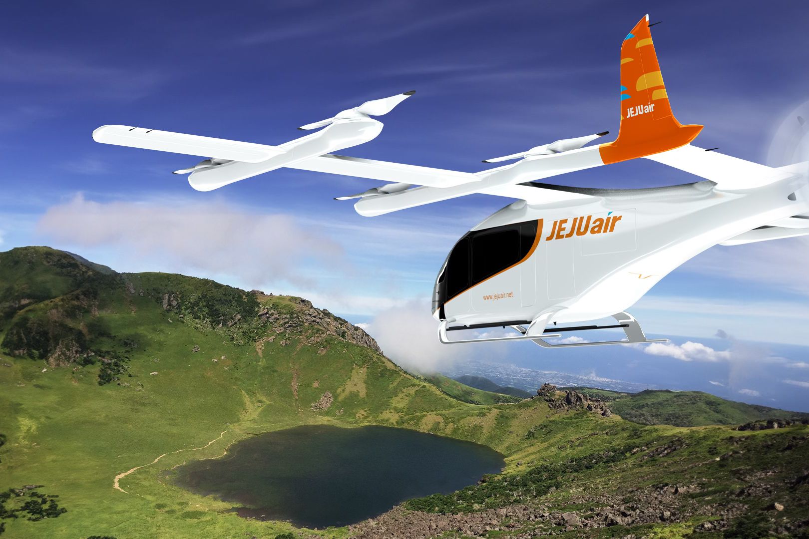 Eve Mobility eVTOL Aircraft with Jeju Air livery
