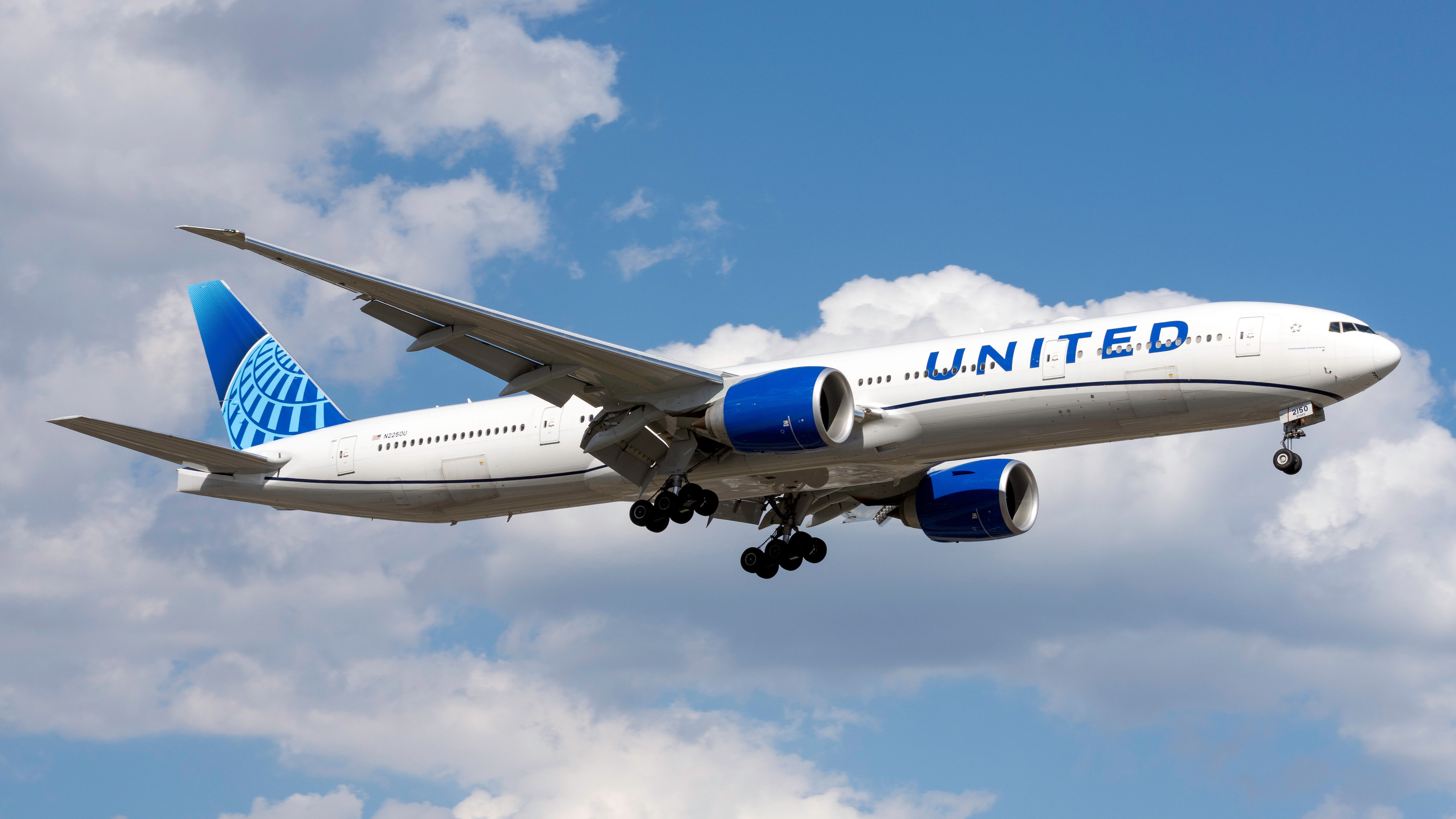 A United Airlines Boeing 777-300(ER).