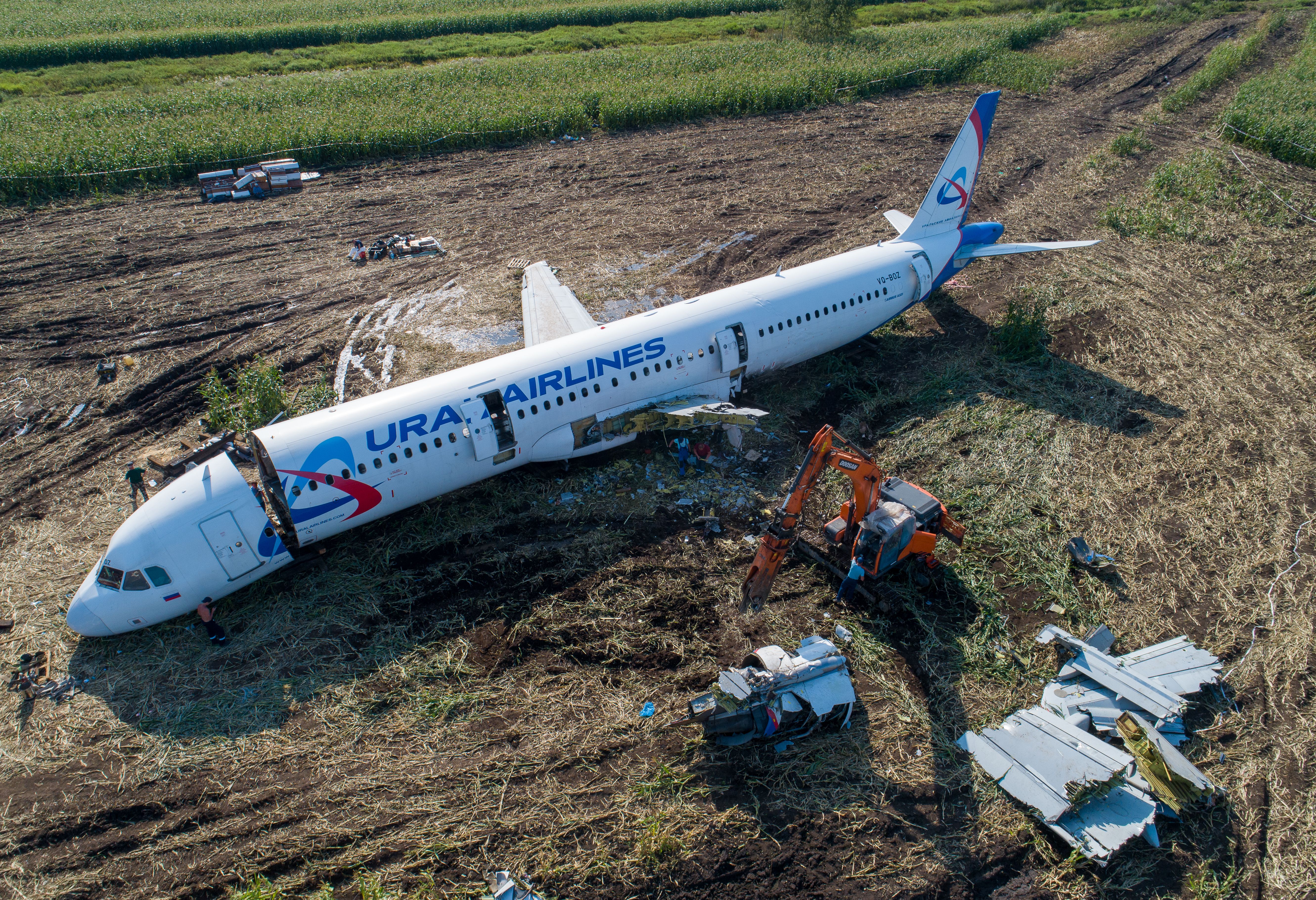 Ural Airlines Airbus A320 in a corn field