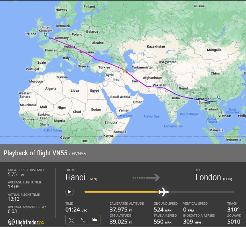 VN55 Flightradar24 Playback