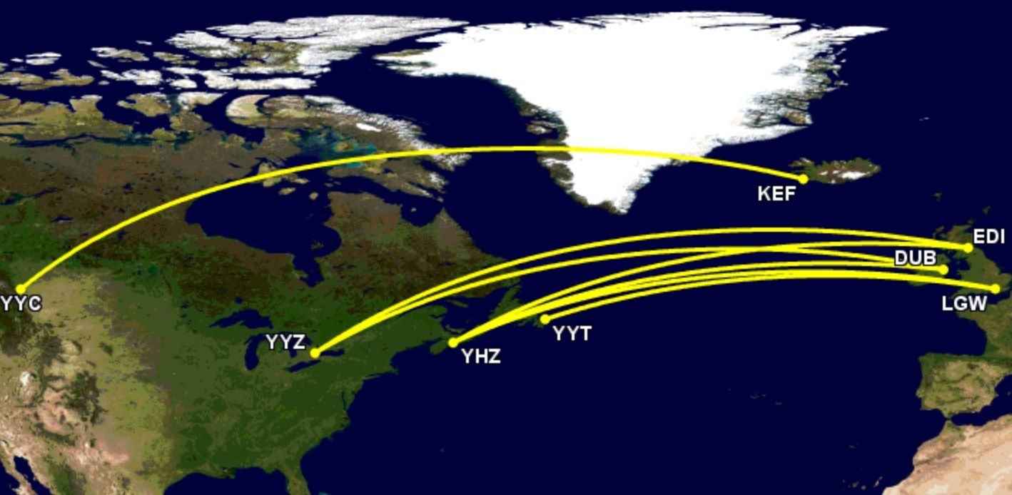 WestJet's added routes