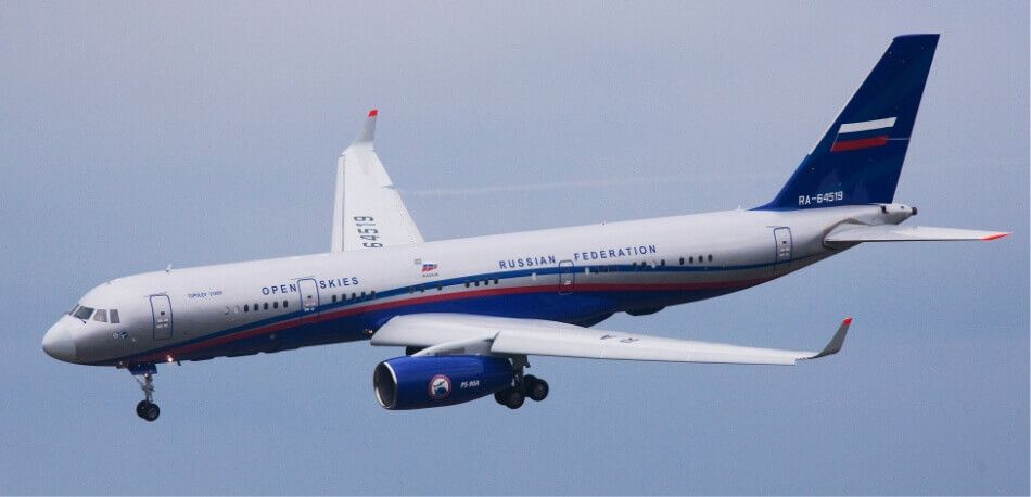 The Tupolev Tu-214 aircraft descending