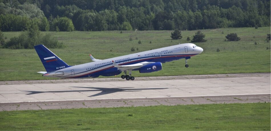 The Tupolev Tu-214 jet taking off