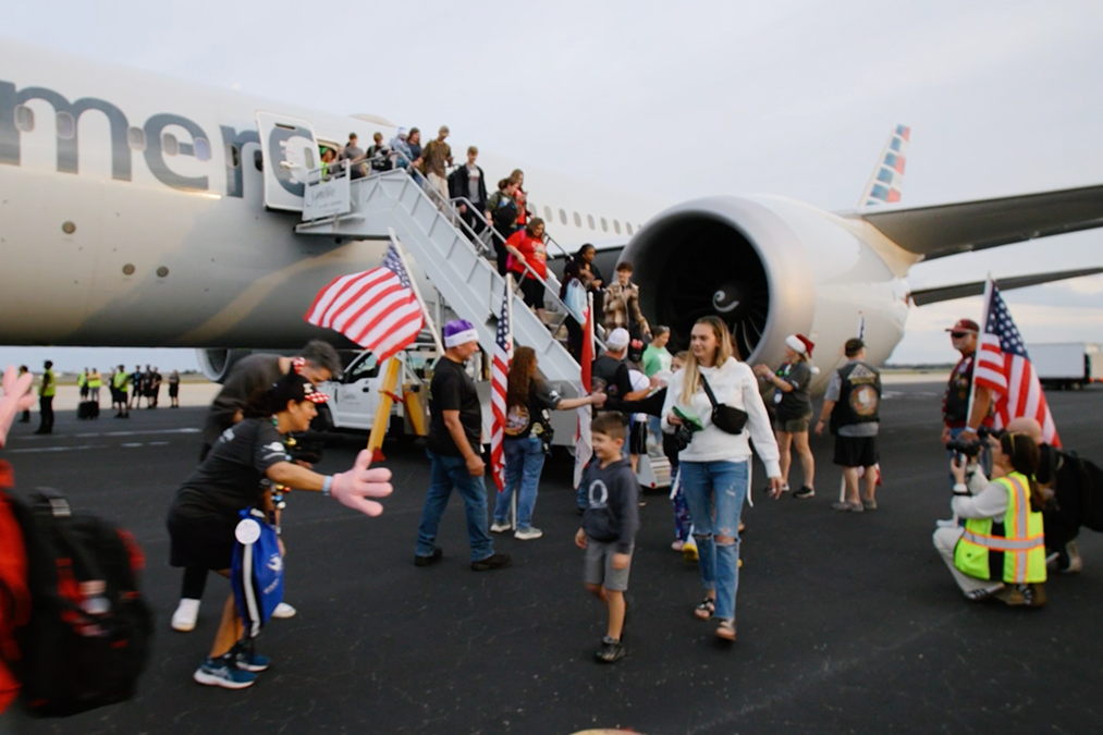 An American Airlines aircraft boarding passengers