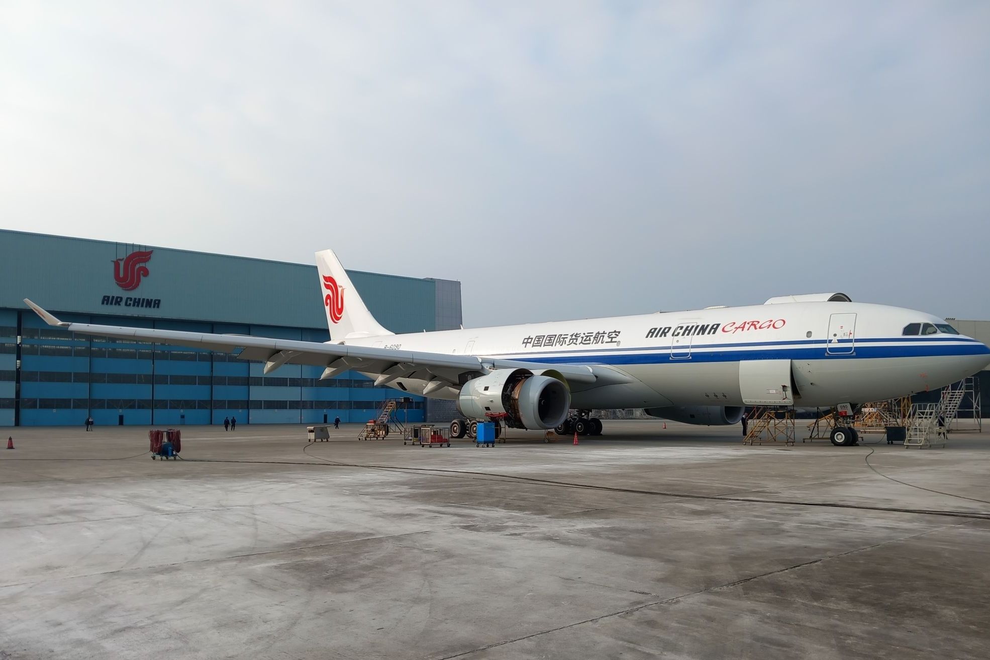 Air China's A330-200P2F outside the AMECO facility