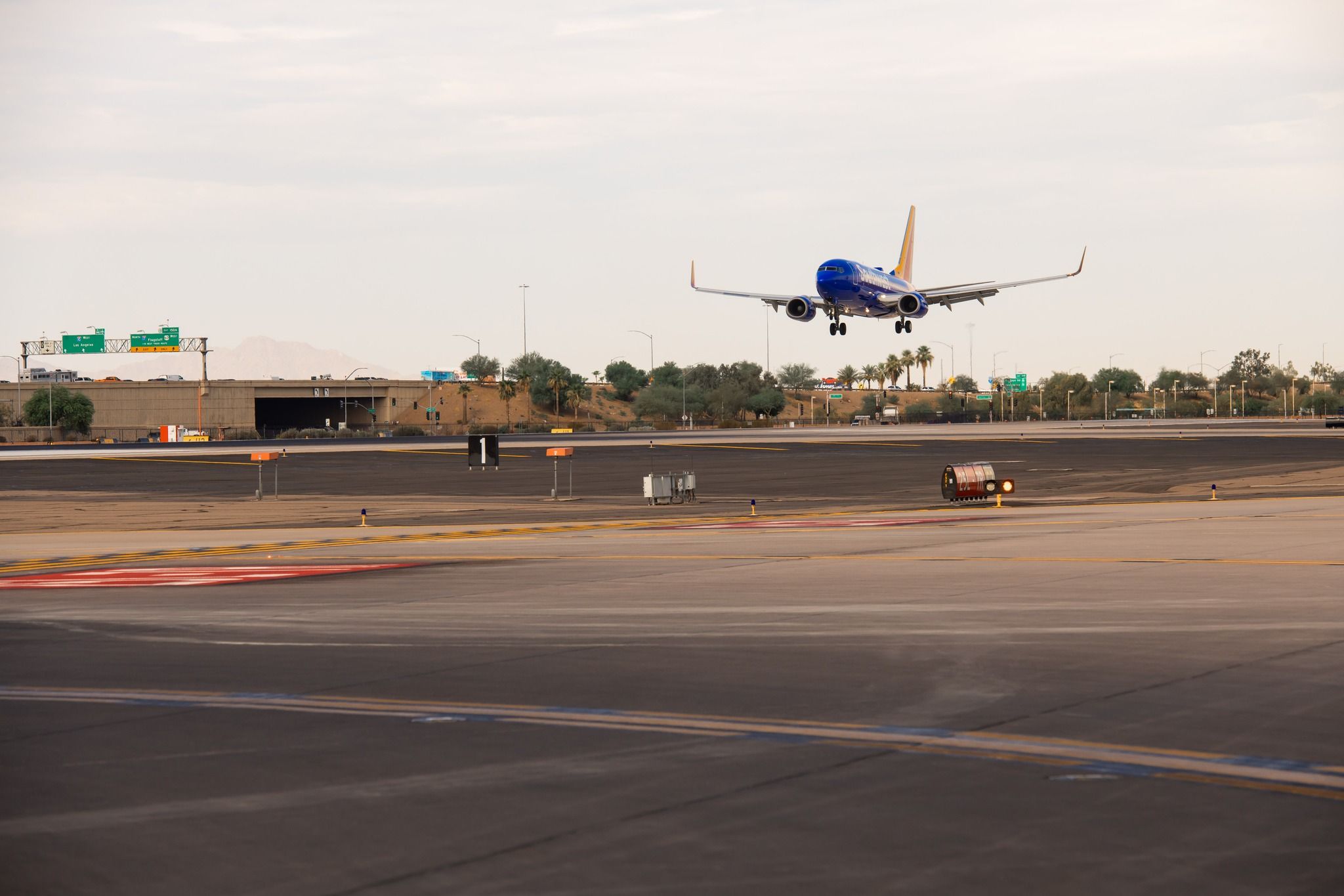 Southwest Airlines Boeing 737 landing at Phoenix Sky Harbor International Airport. 