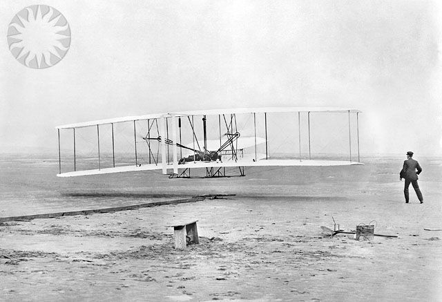The Wright Flyer taking off