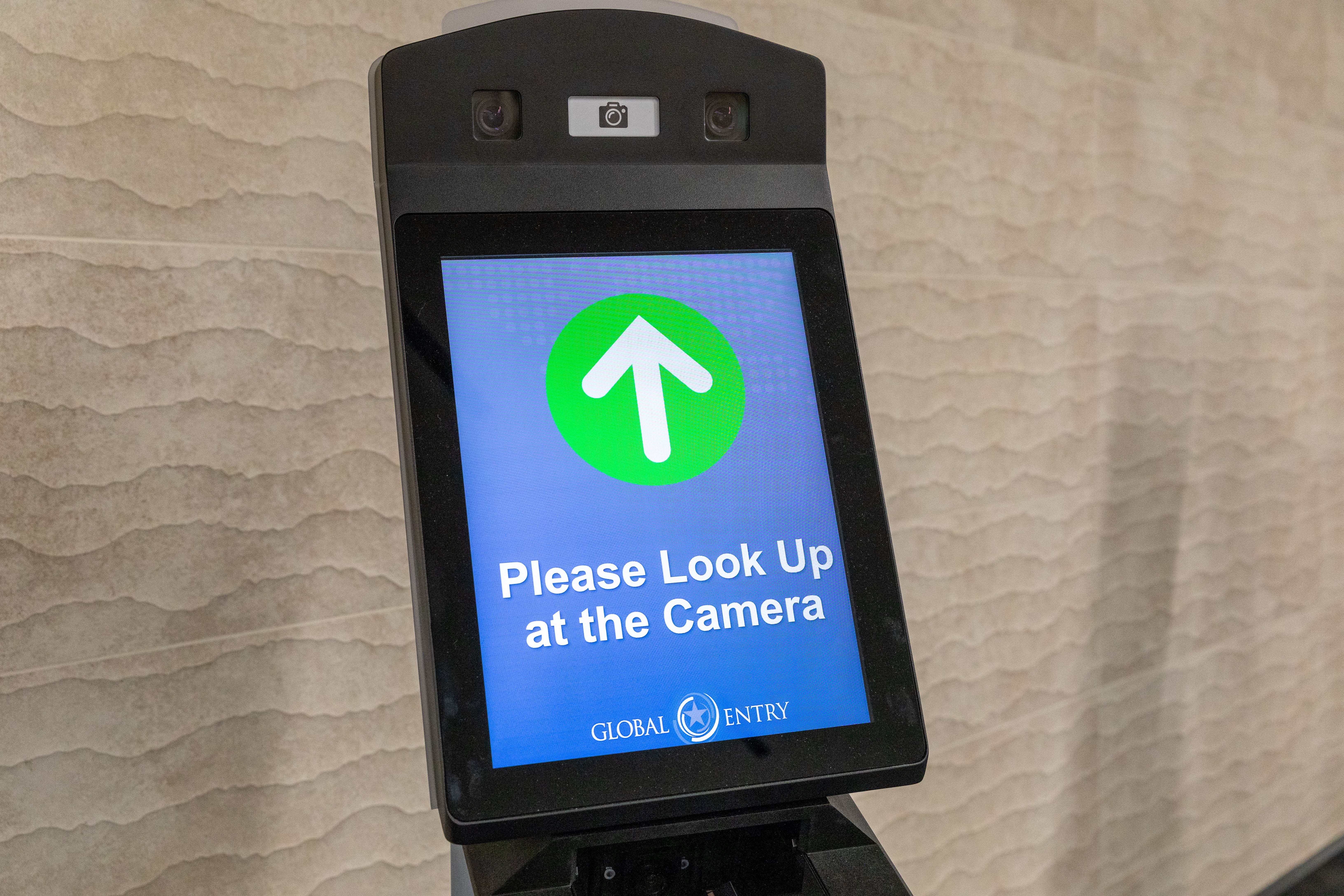 A Global Entry touchless kiosk.