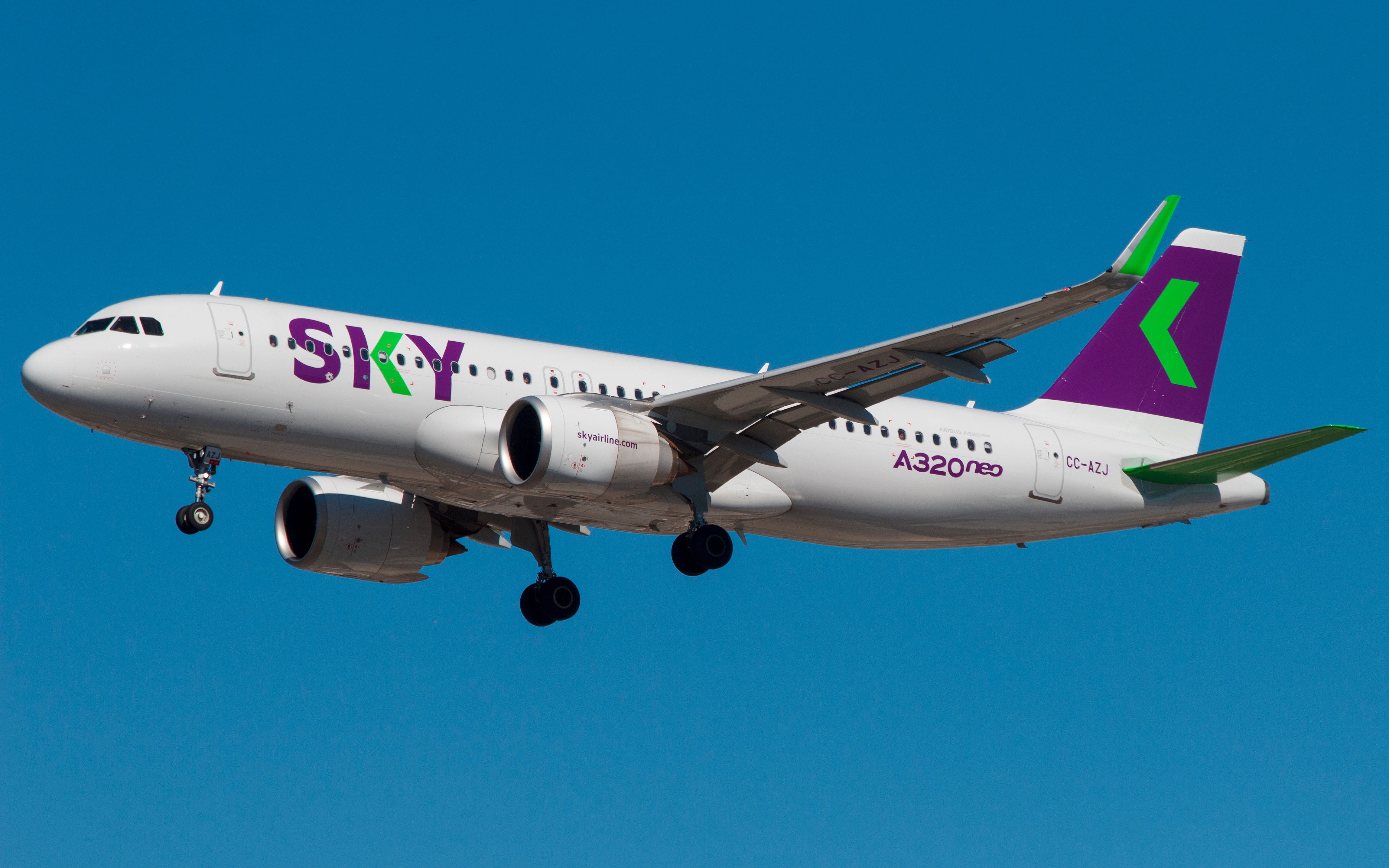 A Sky Airline Airbus A320neo aircraft landing in Guarulhos 