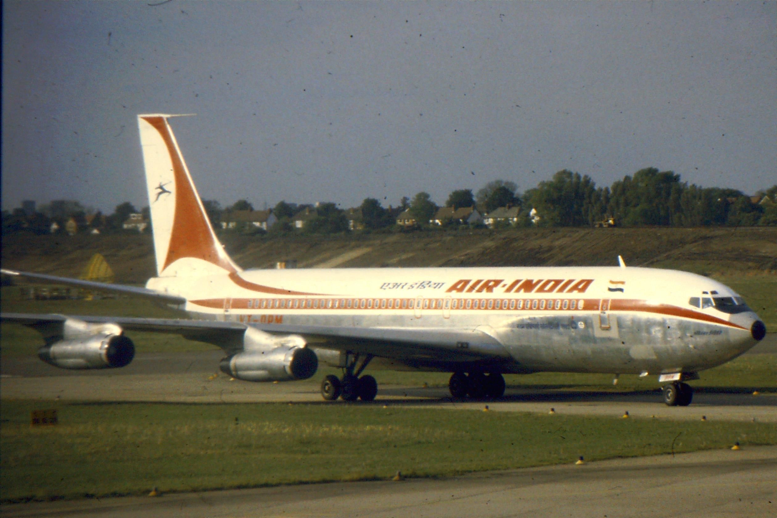 An Air India Boeing 707 on an airport apron.