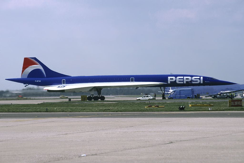 An Air France Concorde with a Pepsi livery. 