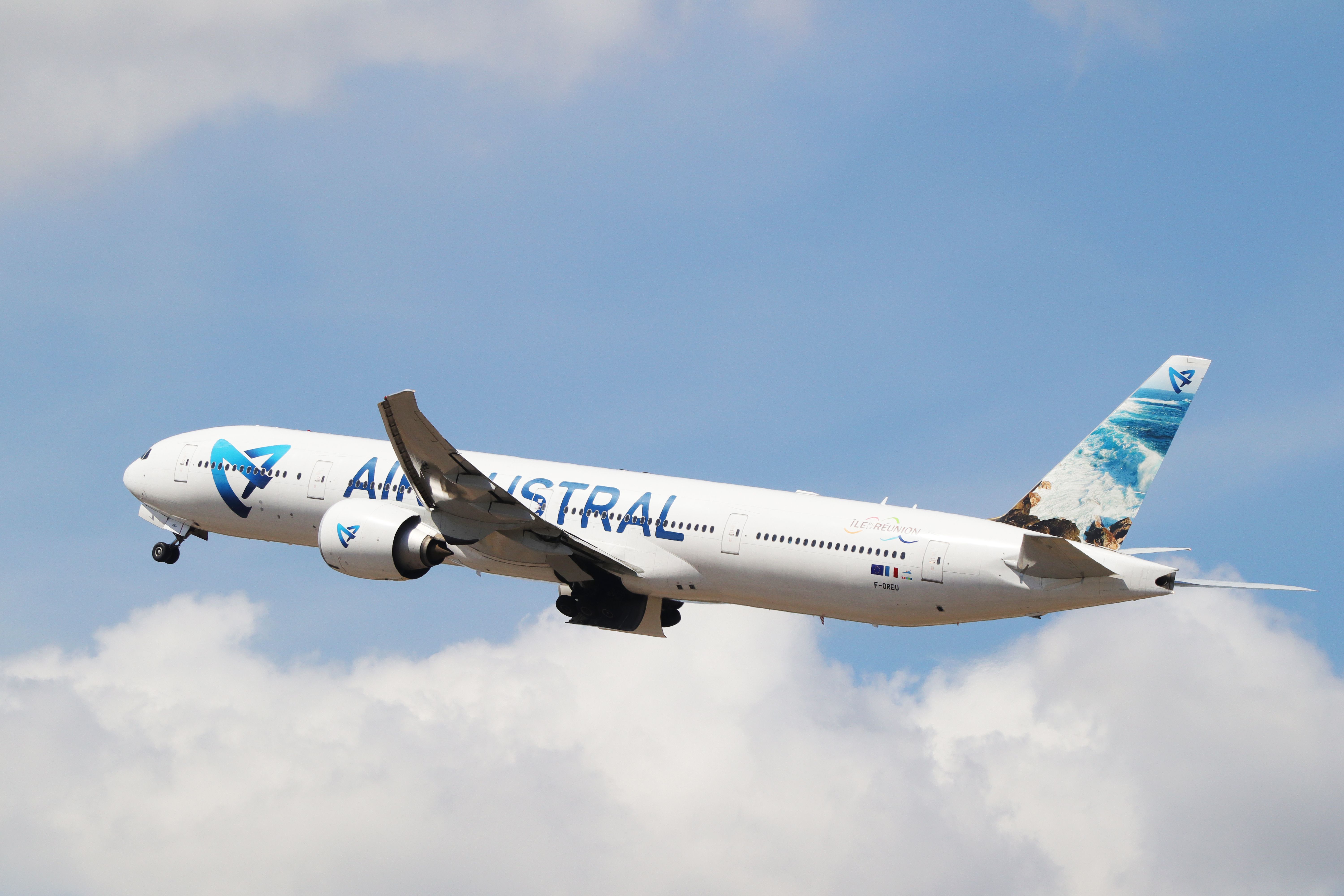 An Air Austral Boeing 777-300ER Flying In The Sky. 