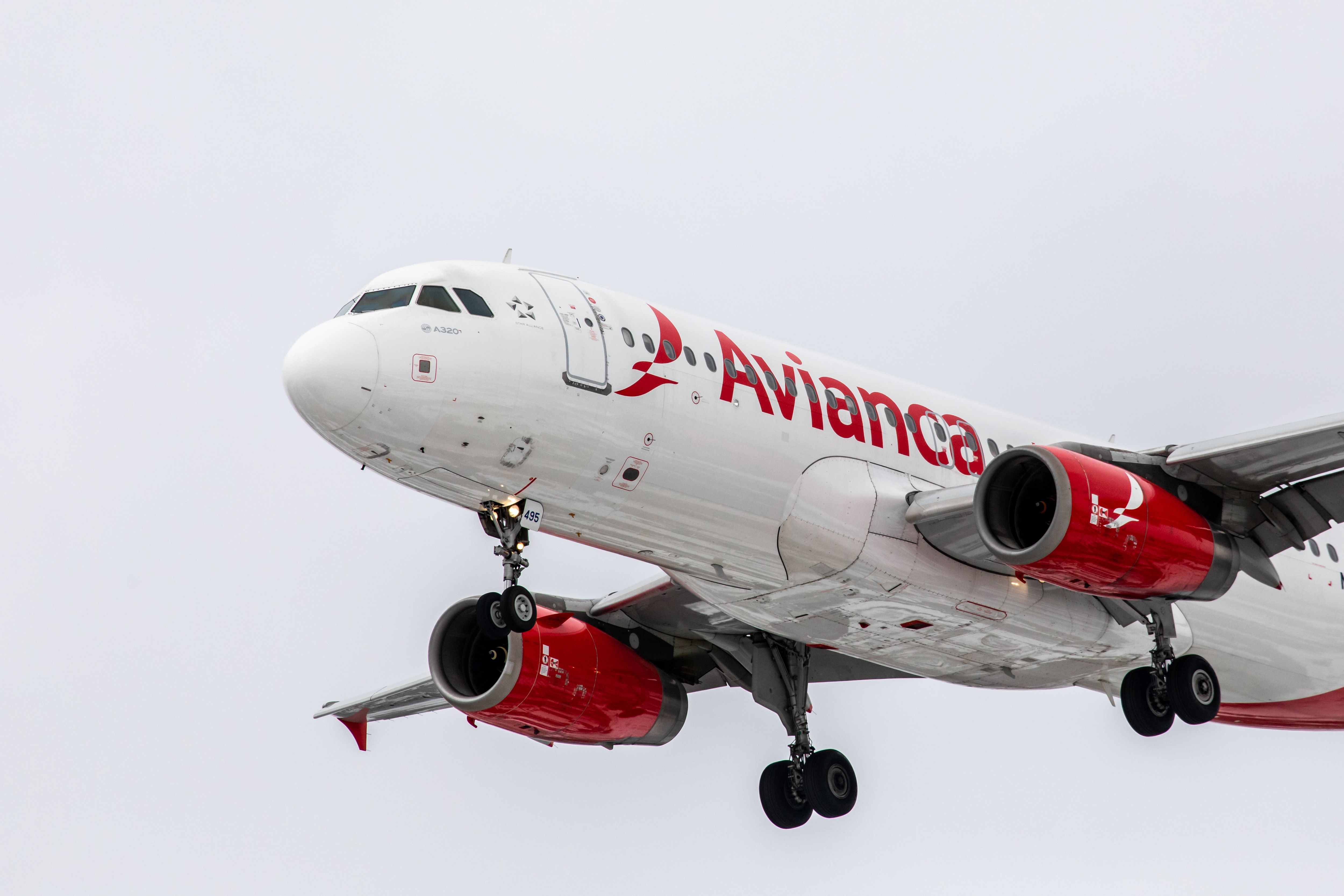 An Avianca aircraft flying in the sky.