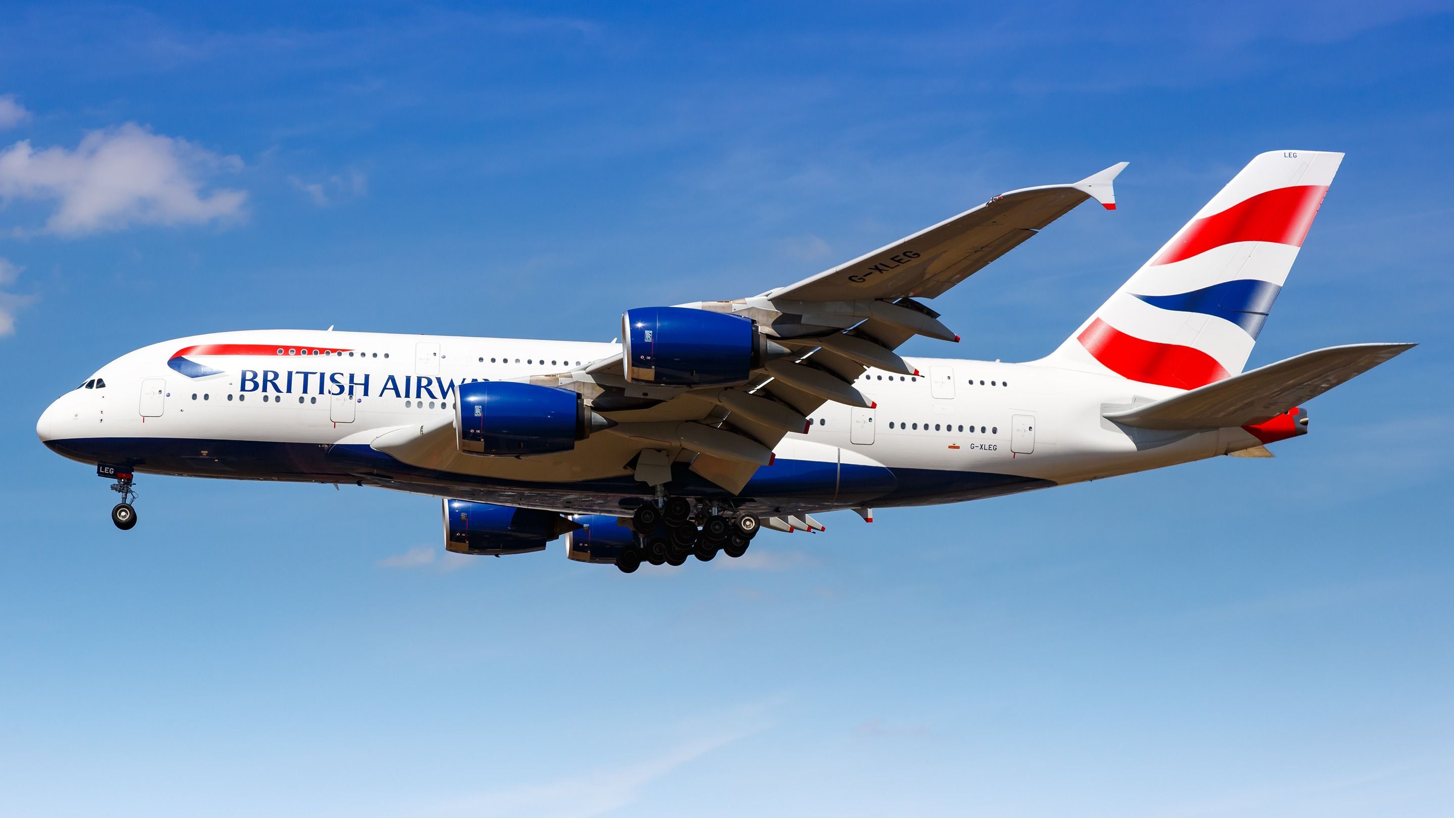 A British Airways Airbus A380 on final approach