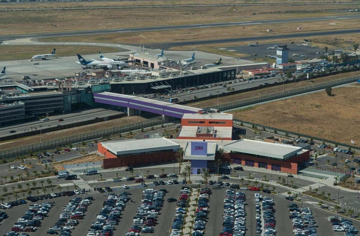 The Tijuana airport with the CBX bridge connecting to San Diego, California.