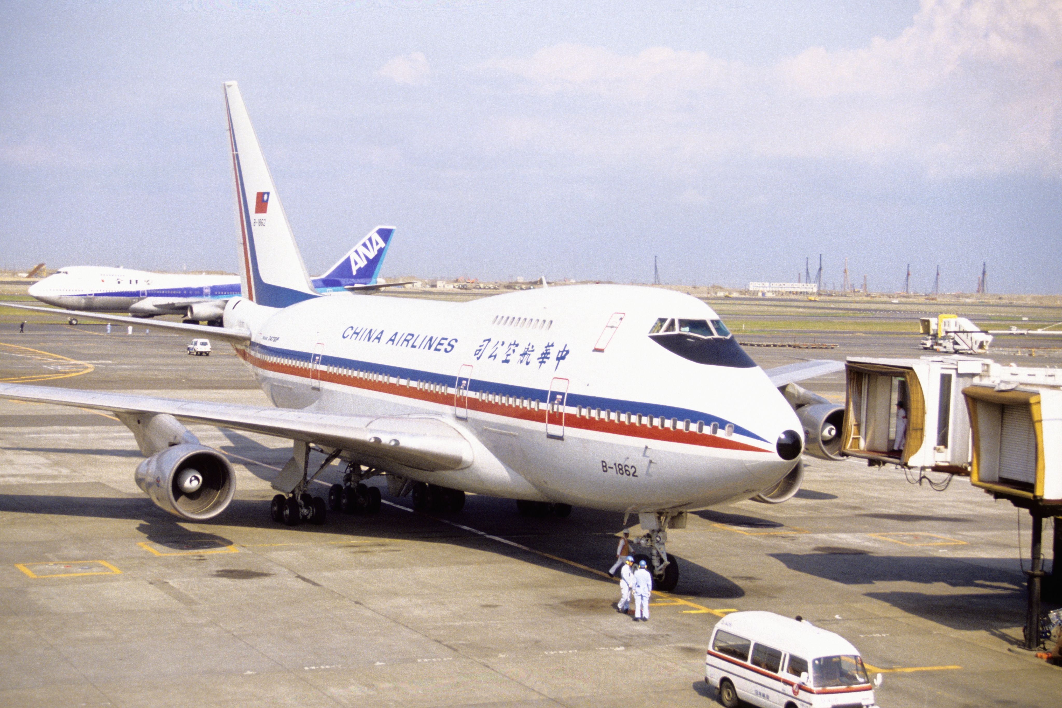 A China Airlines Boeing 747SP on an airport apron.