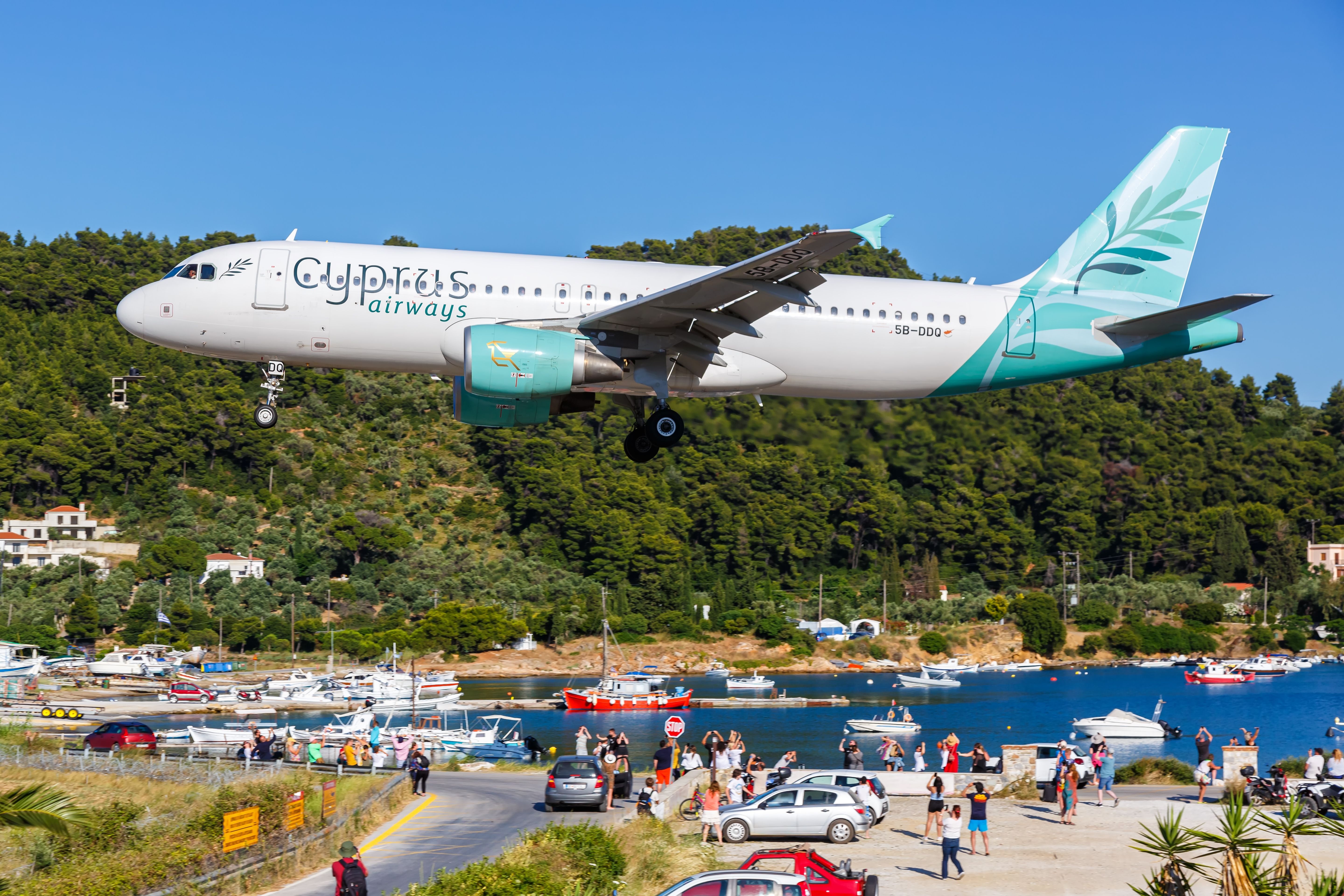 Cyprus Airways Airbus A320 landing at Skiathos Airport JSI