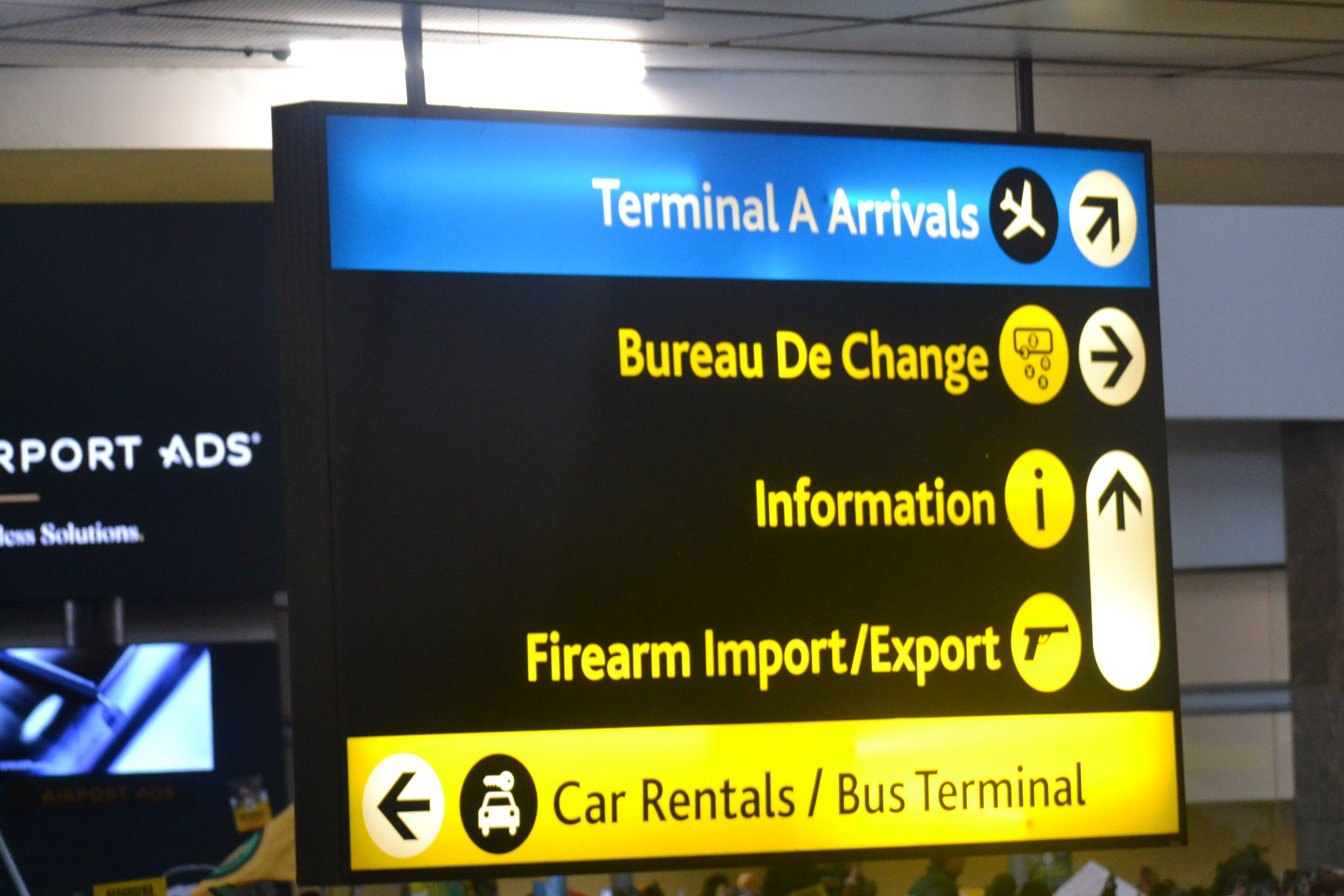 A sign for Terminal A Airrivals at Johannesburg Airport.