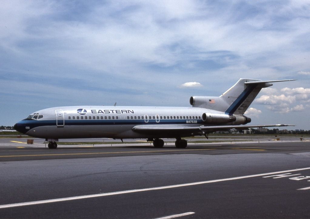 An Eastern Airlines Boeing 727 on an airport apron.