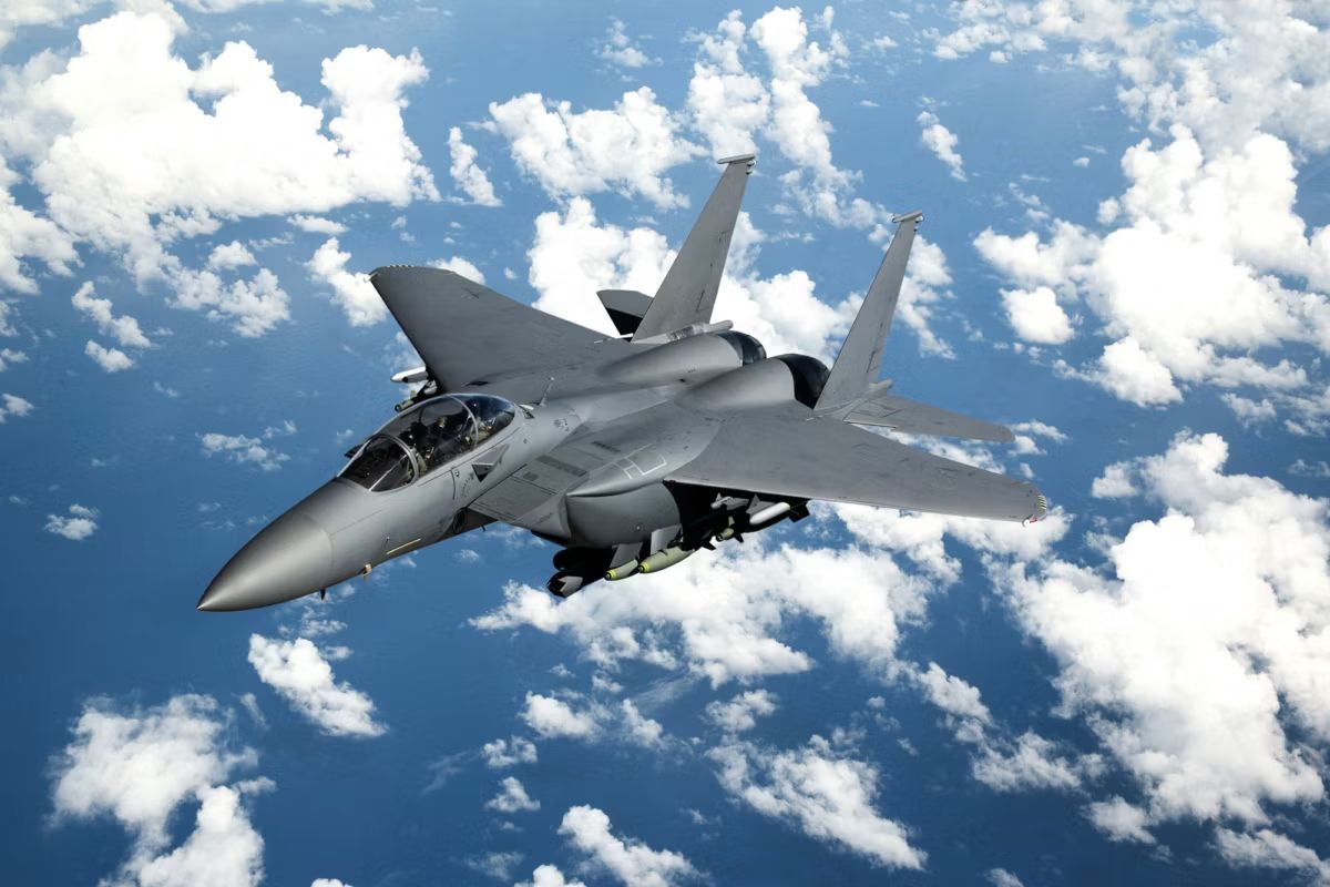An F-15EX Flying in the sky.
