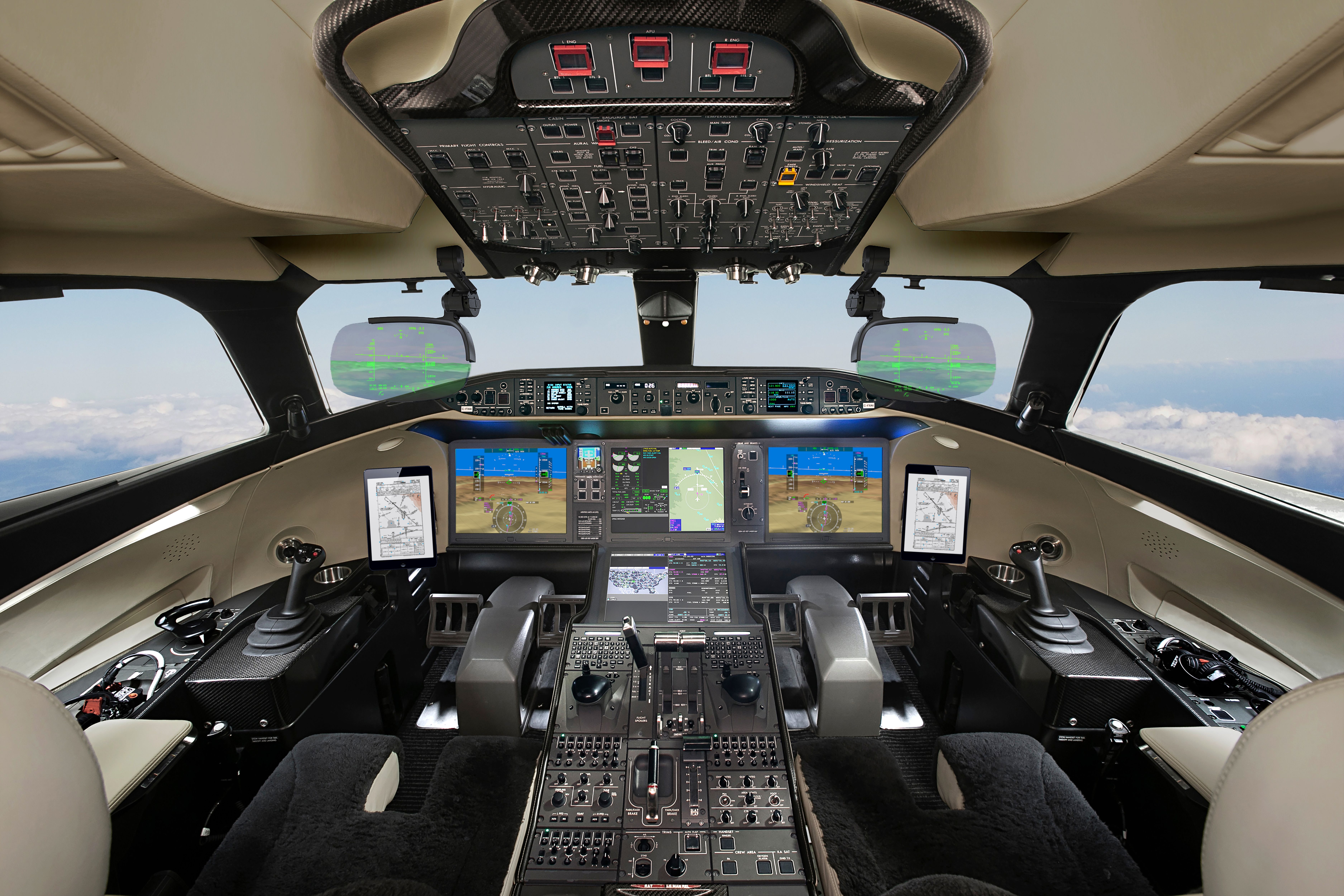 Inside the cockpit of a Bombardier Global 7500.