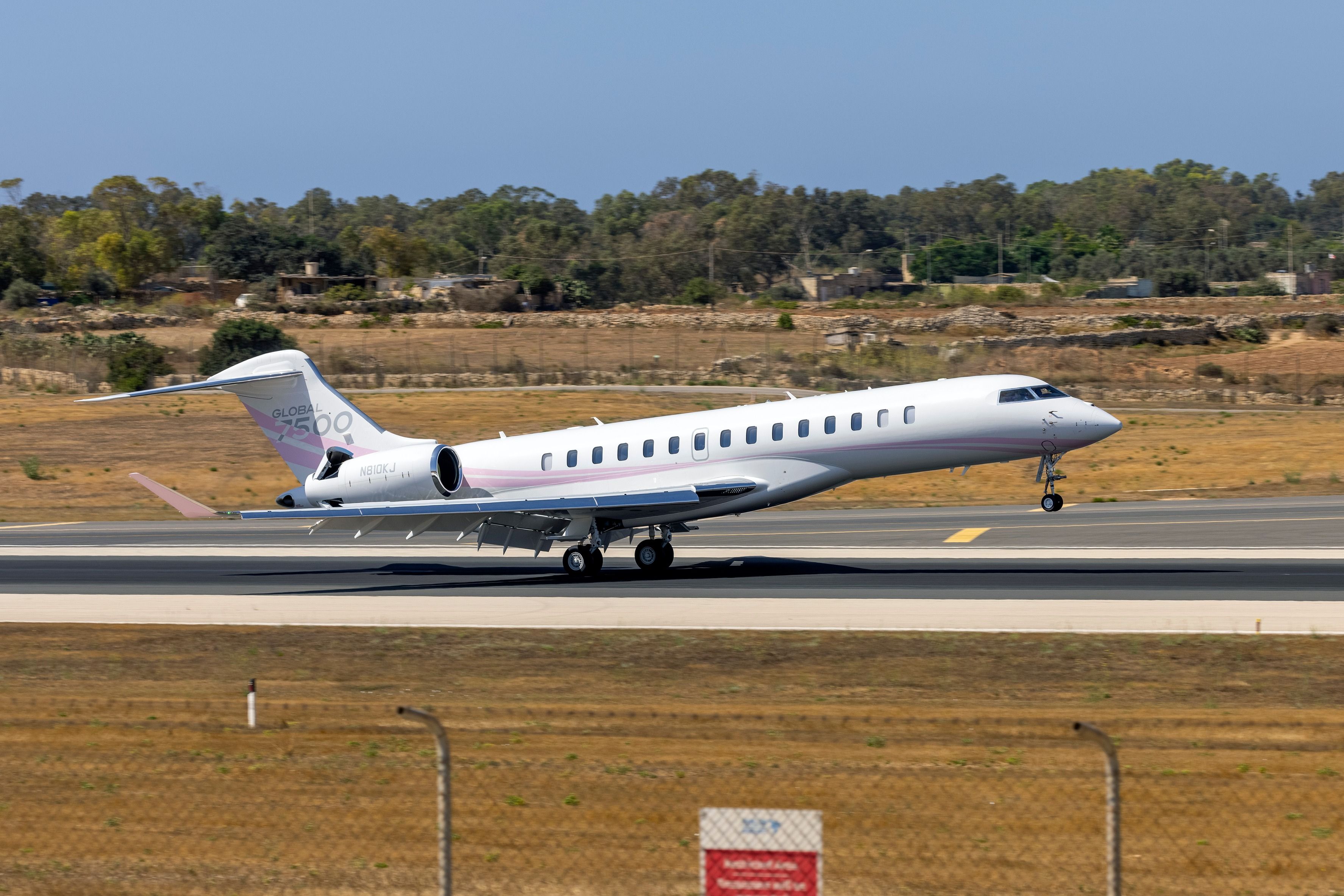 Kylie Jenner's Bombardier Global 7500 taking off from Malta.