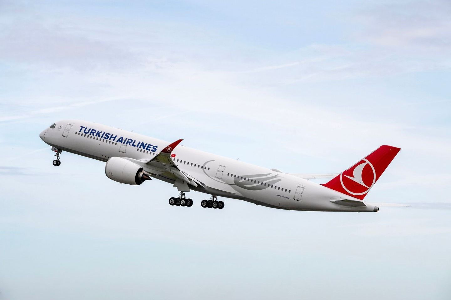 A Turkish Airlines Airbus A350-900 Flying In The Sky.