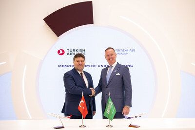Riyadh Air and Turkish Airlines executives signign a MoU