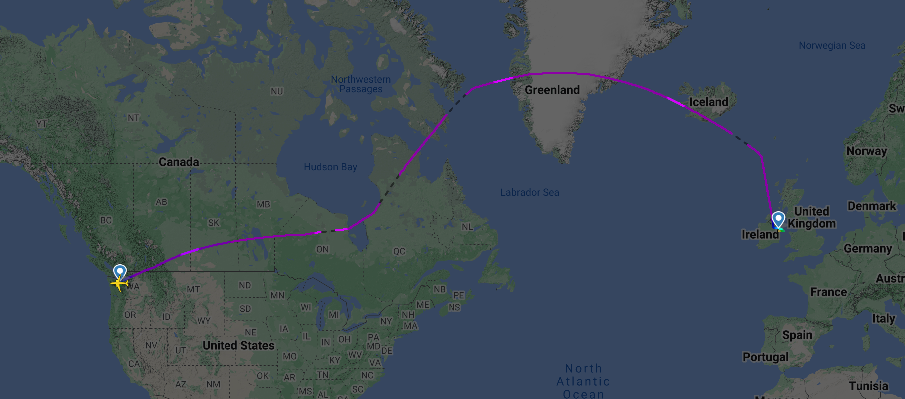 Flight path by aircraft on Flightradar24
