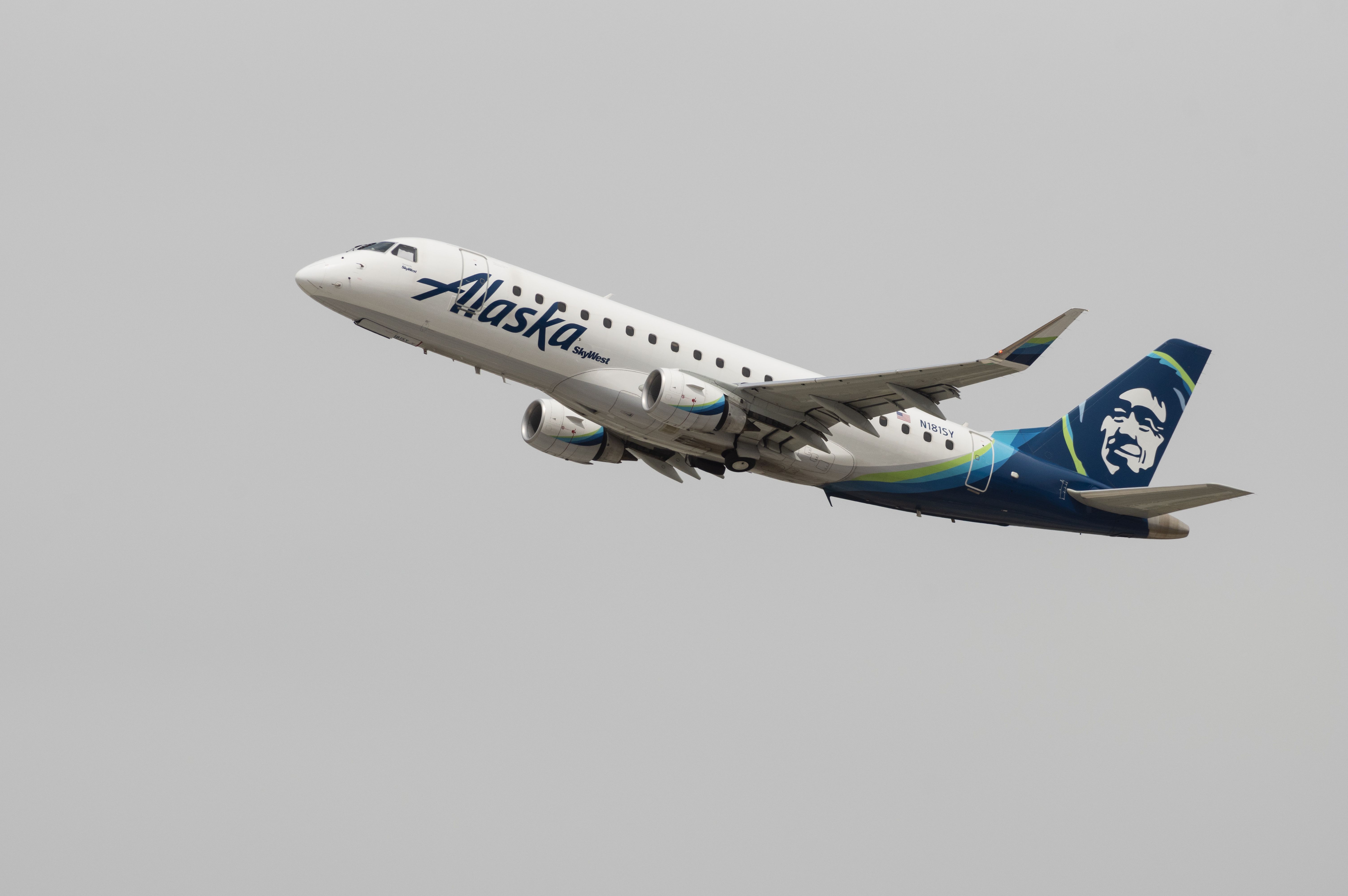 Alaska Airlines Embraer ERJ-175LR (registration N181SY) departing from the Los Angeles International Airport, LAX.