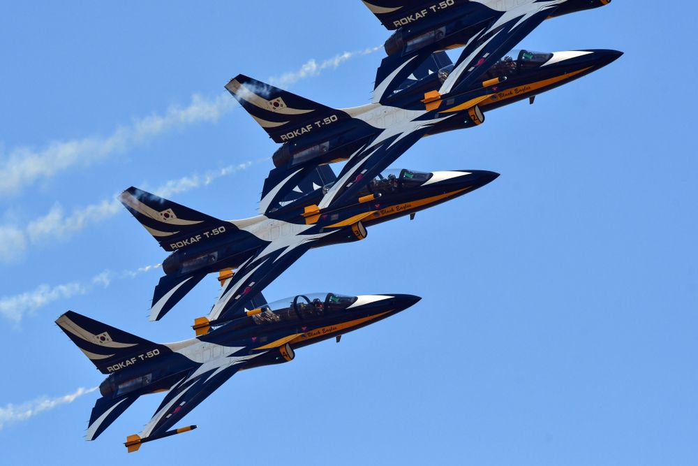 Black Eagles flying in formation