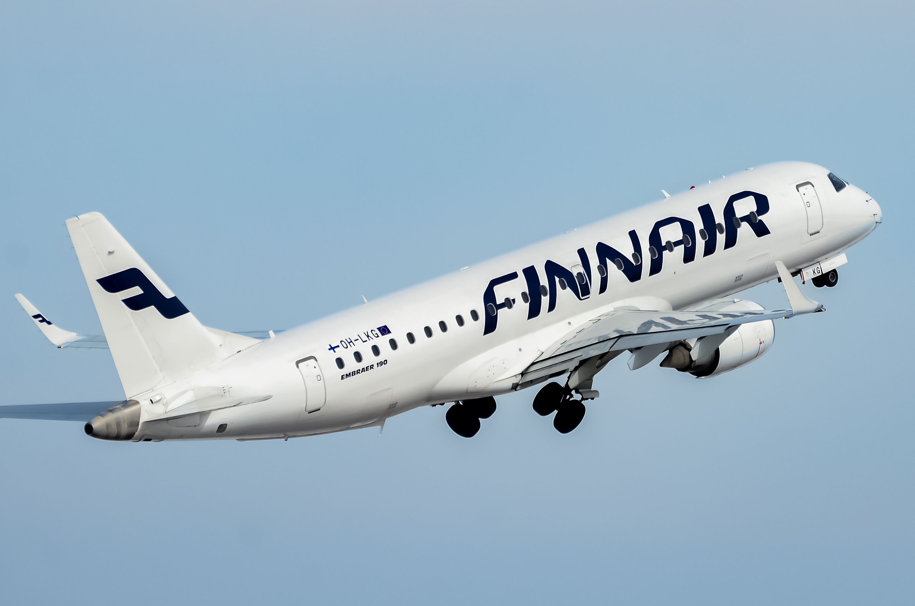 A Finnair Embraer E190 climbing