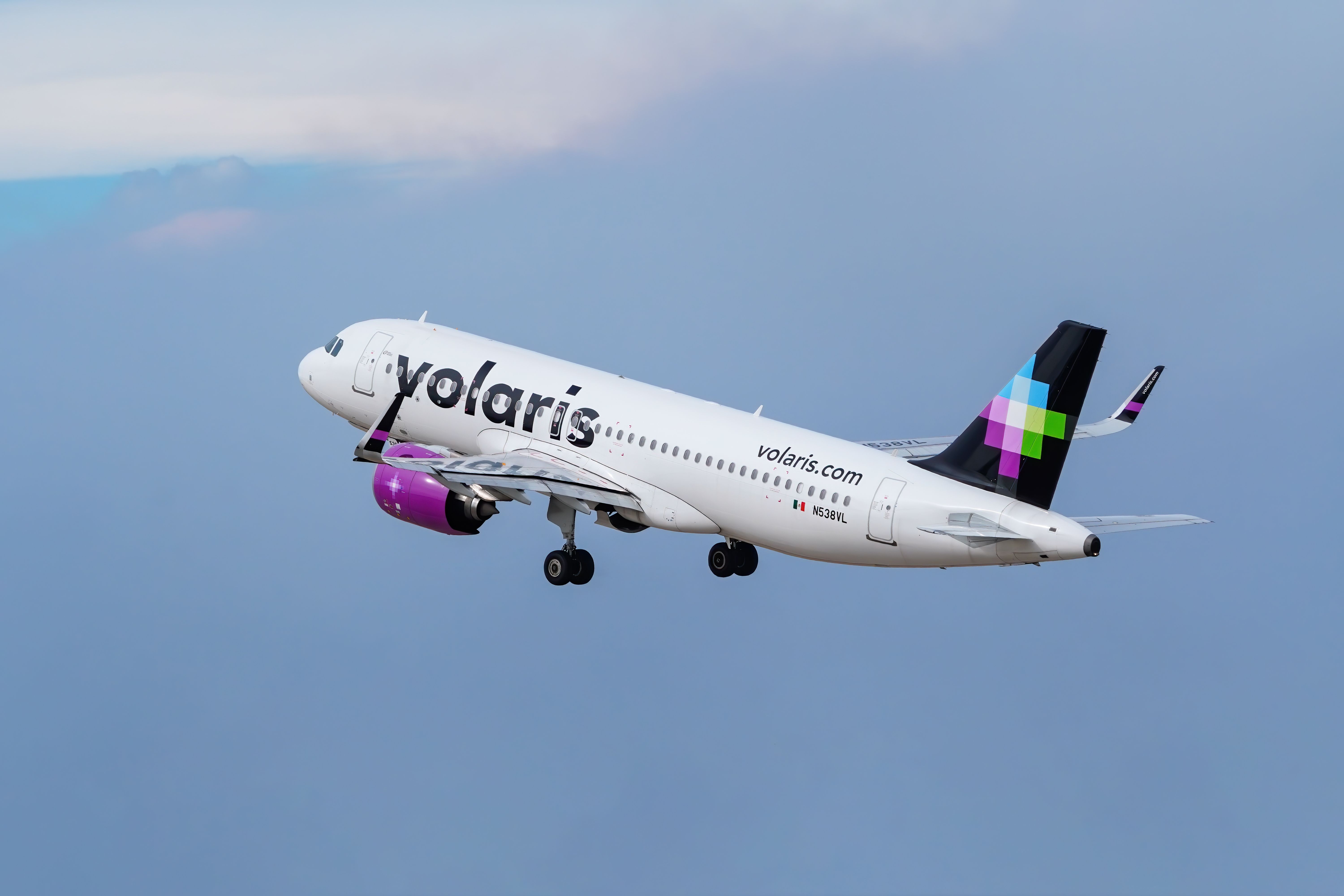 Airbus A320 operated by Volaris takes off on October 17, 2020 from Denver International Airport, Colorado.