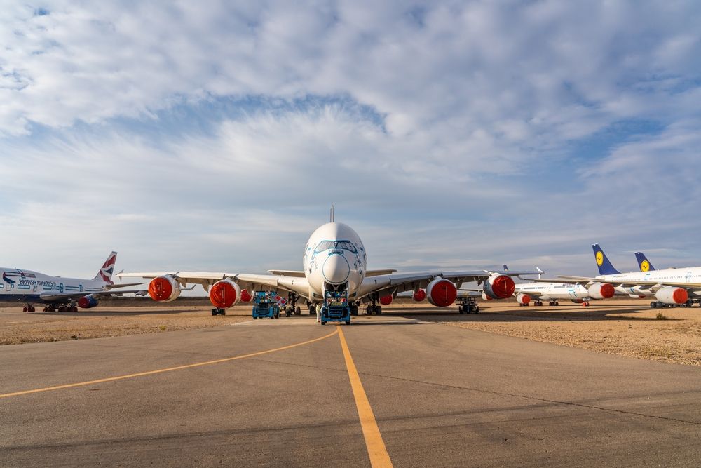 Airbus A380 parked at an aircraft boneyard