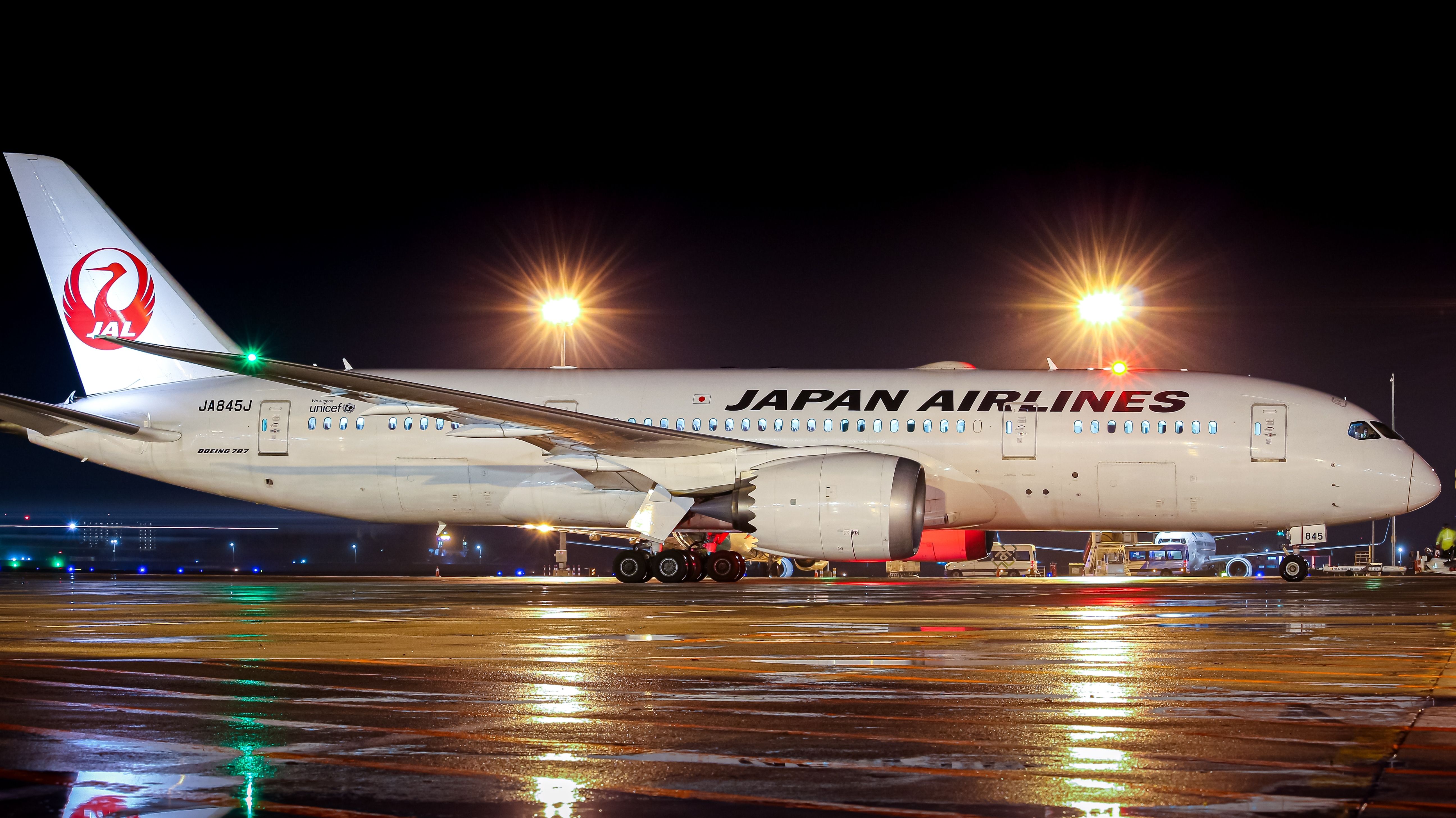 Japan Airlines Boeing 787 Parked In Jakarta At Night