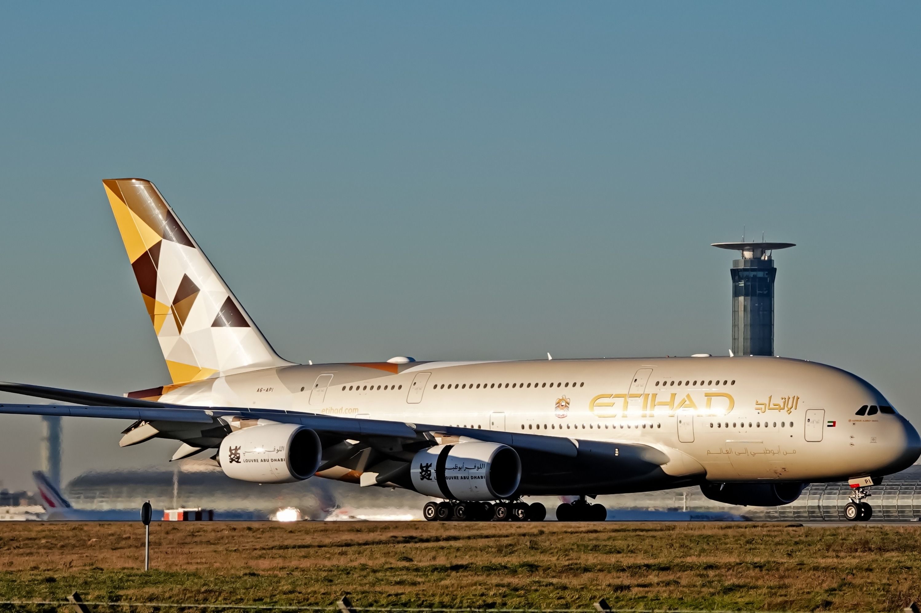 An Etihad Airbus A380 on the taxiway