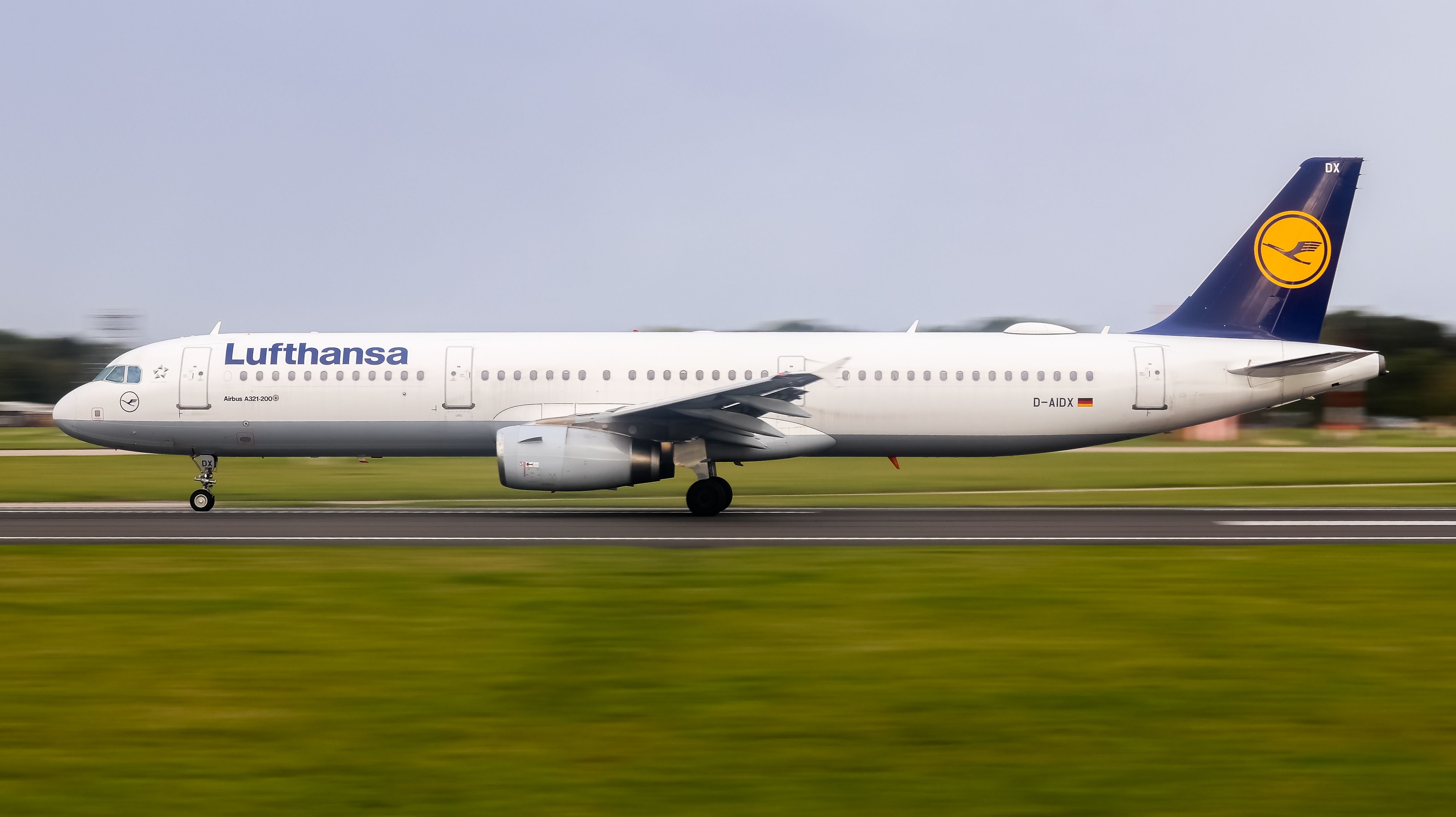 A Lufthansa A321 on a runway.