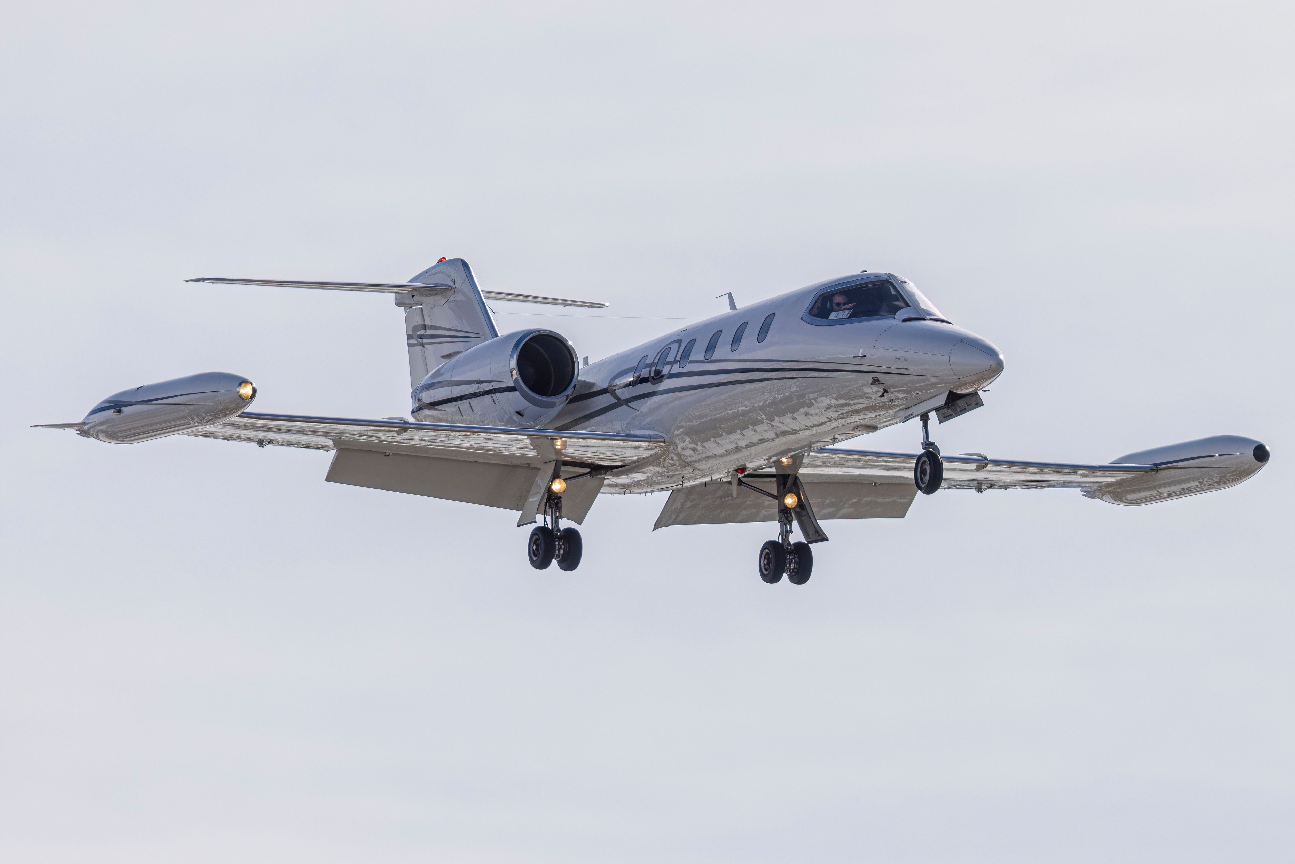 A Learjet 35 comes in for a landing at the Centennial Airport.