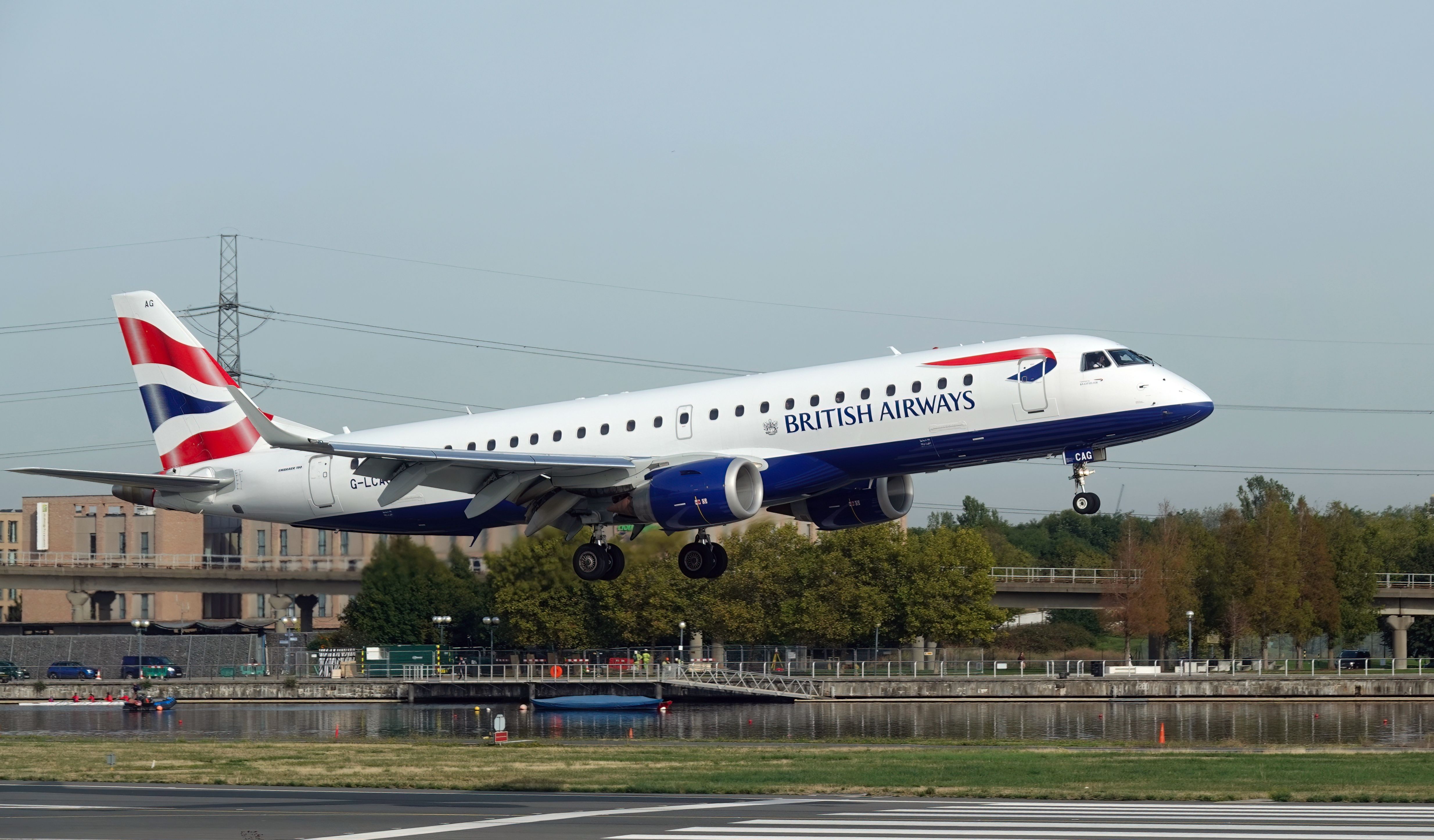 A BA Cityflyer Embraer E-Jet about to land at London City Airport.