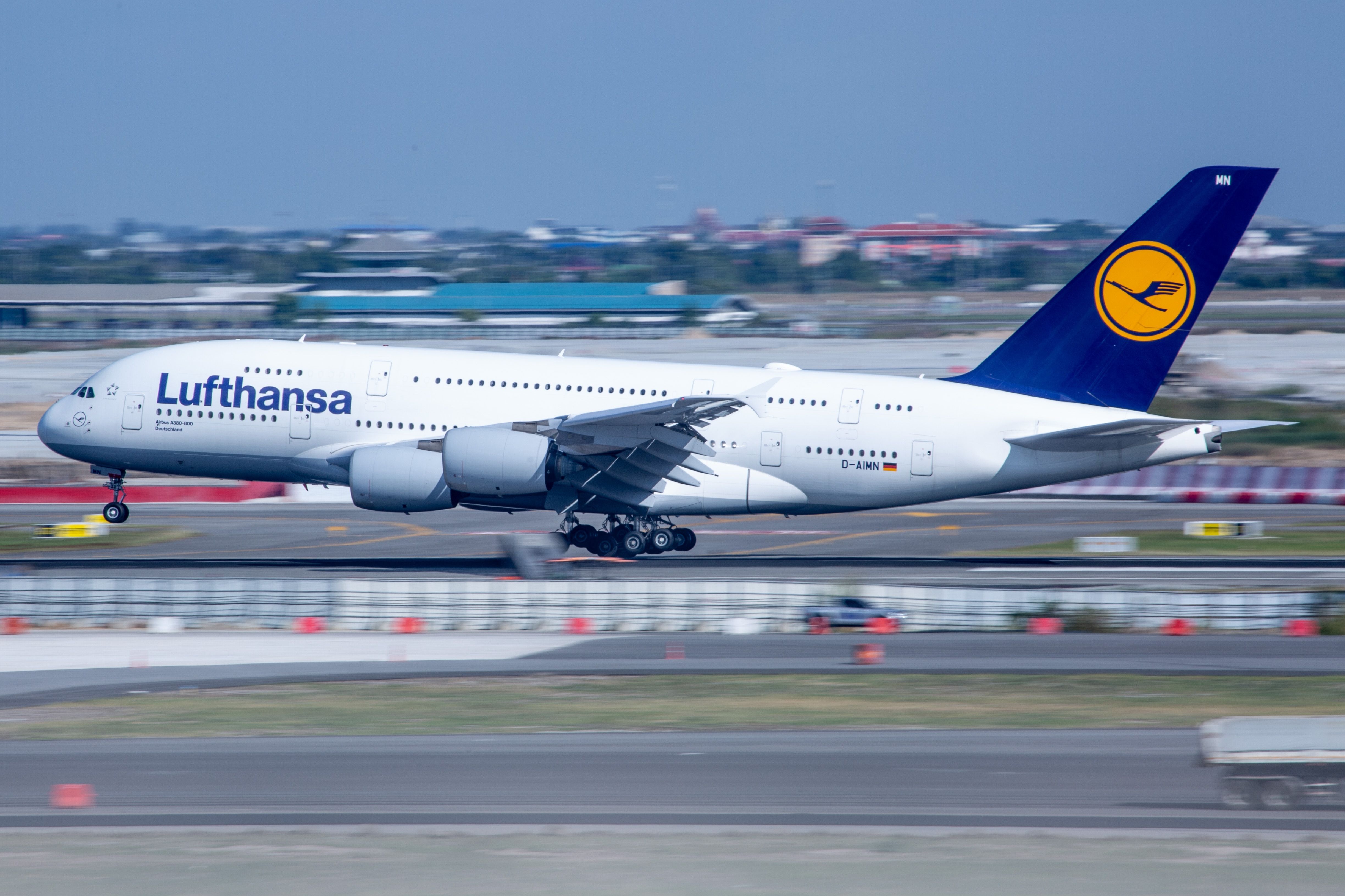 A Lufthansa Airbus A380 About to Landi In Bangkok.